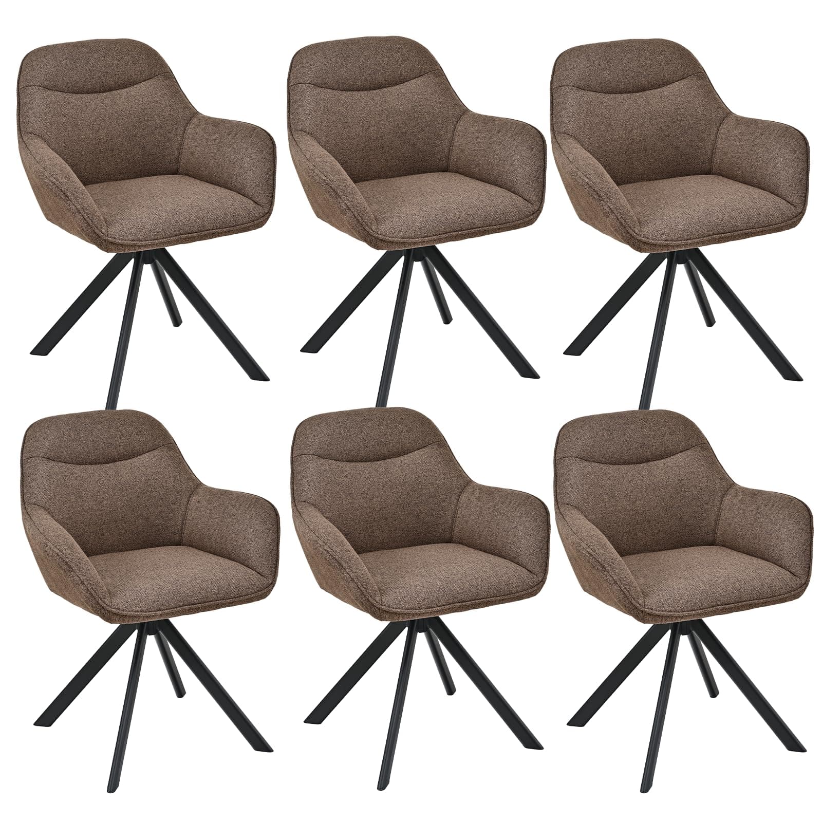 Goeurvant Lot de 6 Chaises Salle à Manger Pivotantes 360° avec Accoudoirs, Chaise Fauteuils en Lin avec Pieds Métal, Chaises pour Salon Cuisine Bureau, Marron