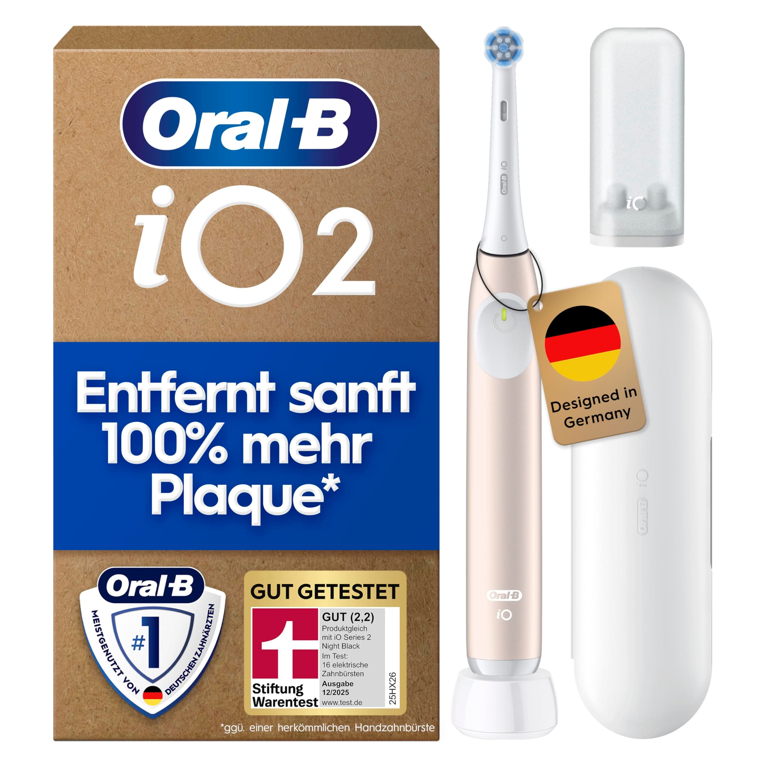 Oral-B iO Series 2 Elektrische Zahnbürste, Rosa | Inkl. 1 Aufsteckbürste, Reise-Etui, GUT GETESTET von STIFTUNG WARENTEST, Electric Toothbrush mit 3 Putzmodi für Zahnpflege