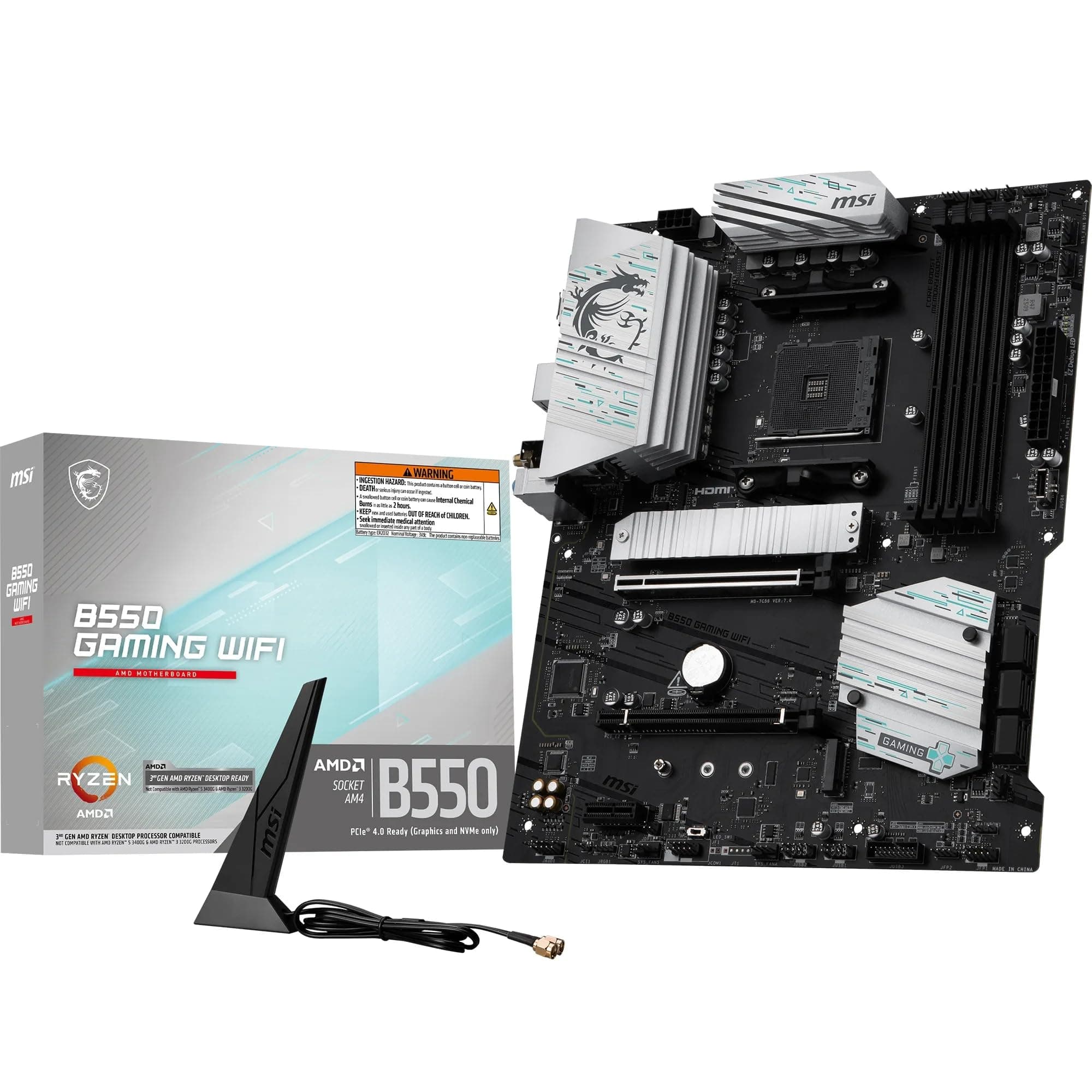 MSI B550 Gaming WiFi Carte mère, ATX | Pour AMD Ryzen séries 5000, 5000 G, 4000 G et 3000, AM4 - Mémoire DDR4 Boost 4400+ MHz/OC, PCIe 4.0 x16, M.2 Gen4, LAN 1G