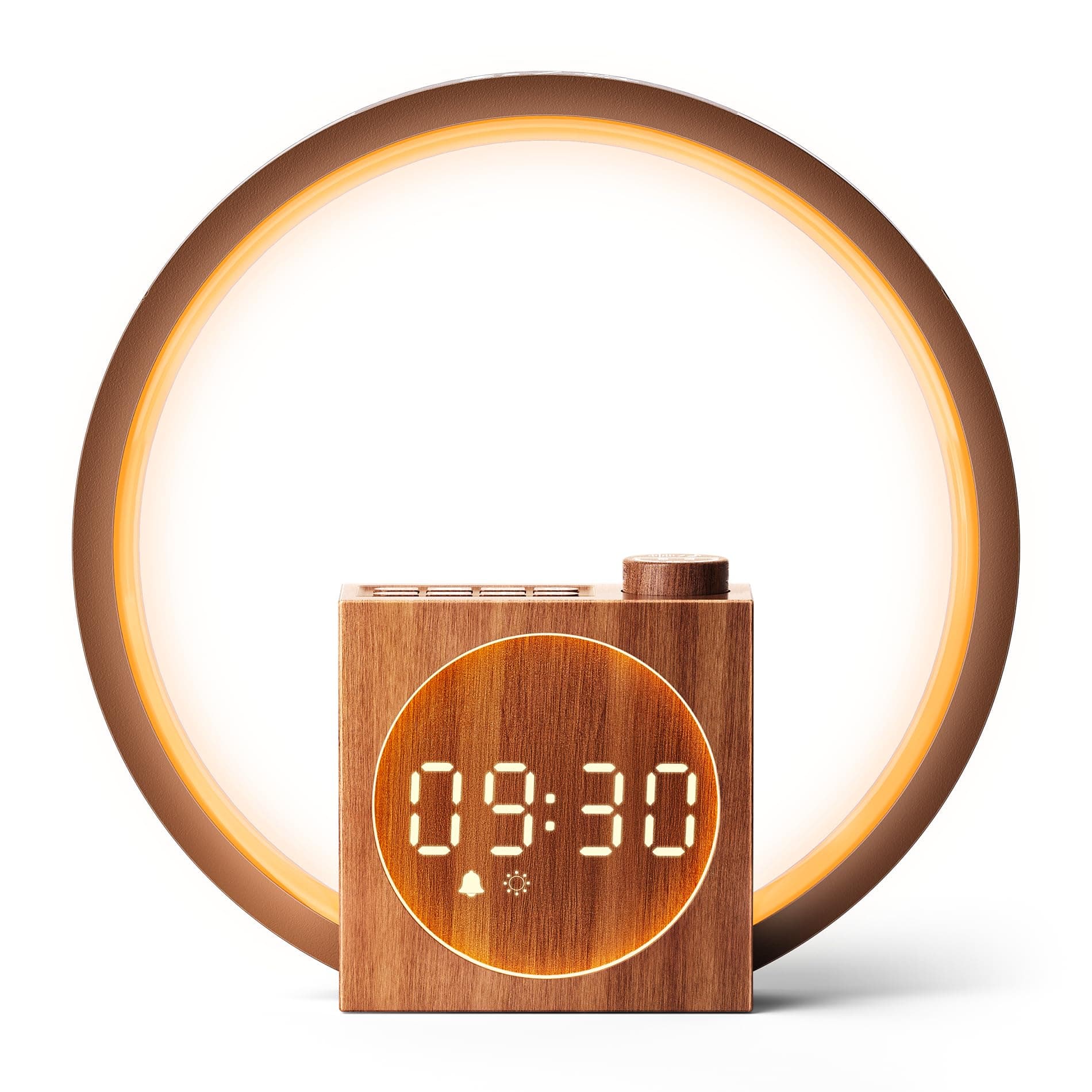 Dreamegg Lampada da Comodino con Sveglia, Sunrise Alarm Clock, Madera | 20 Livelli di Iuminosità, 12 Modalità di Illuminazione, Controllo Tattile, per Neonati e Adulti, 25 Suoni Rilassanti
