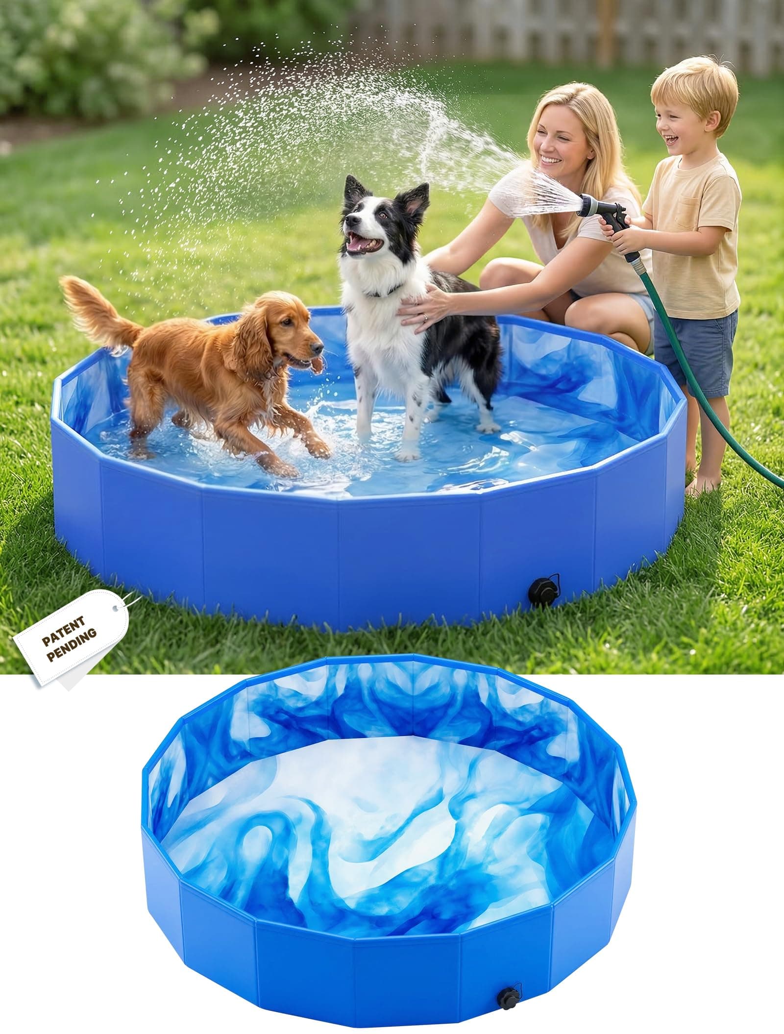 KingSom Piscine pour Chiens, Piscine Pliable Épaissi pour Grands et Petits Chiens, Baignoire Portable pour Chien, Piscine Enfant Antidérapant, Baignoire Extérieure Intérieure avec Bonde, 122 x 31 cm