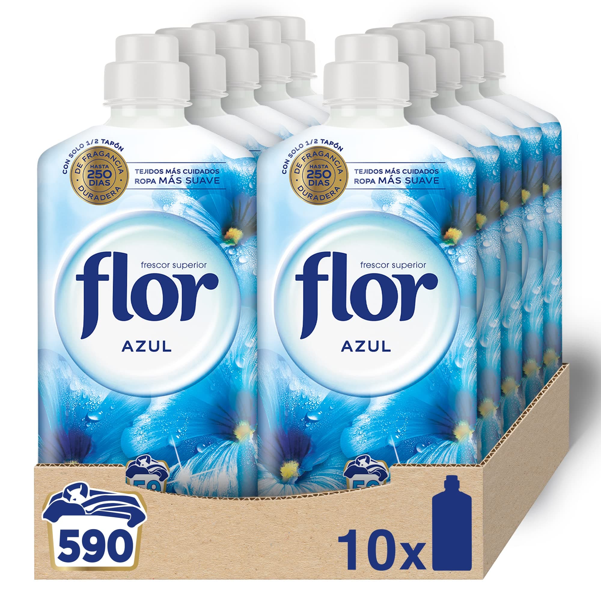 Flor - Suavizante para la ropa concentrado, original frescor superior - Pack de 10, hasta 630 dosis