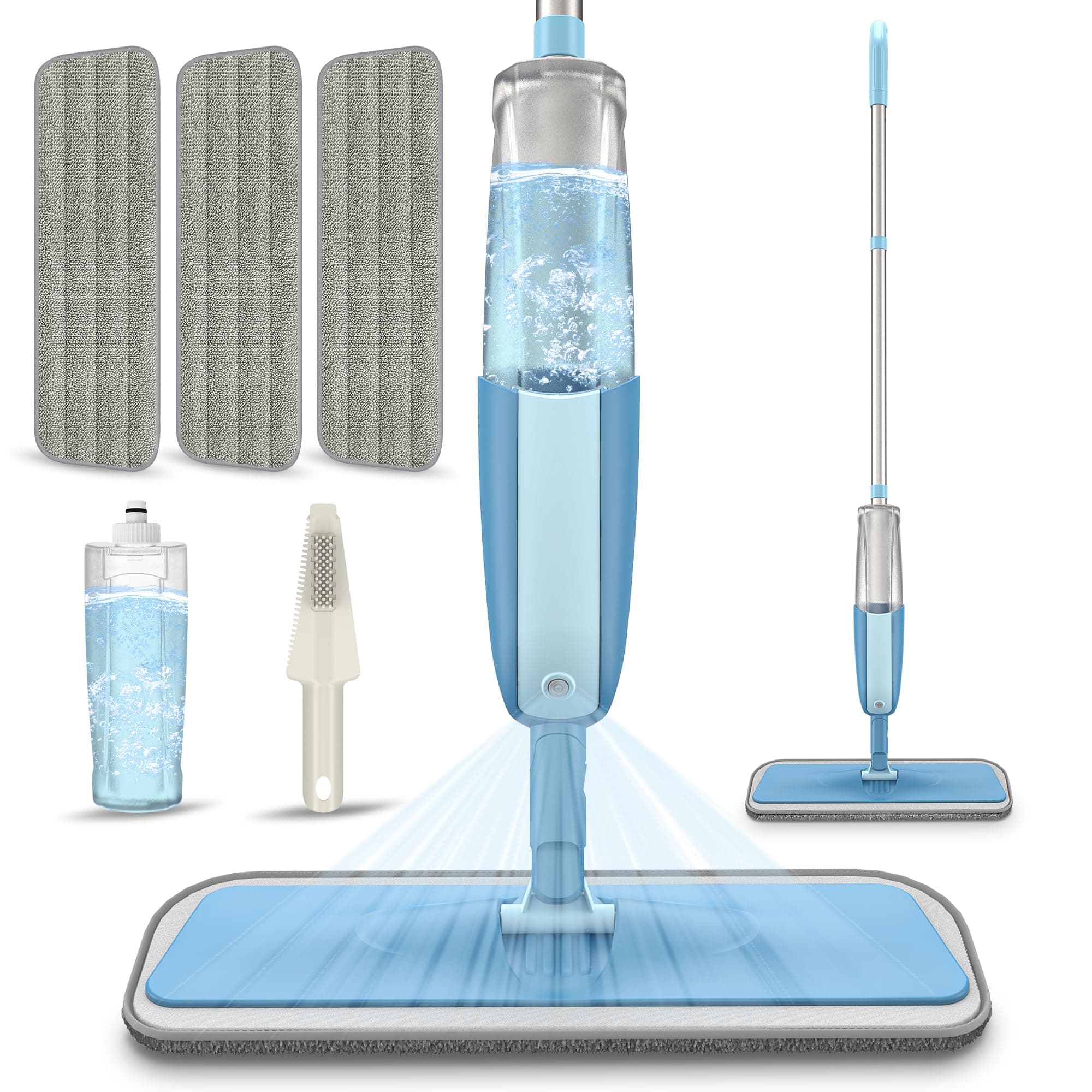 Scopa Lavapavimenti a Spruzzo, MEXERRIS Spray Mop in Microfibra | Mocio Pavimenti Professionale con 3 Cuscinetti Riutilizzabili per Casa, Commerciale, Cucina, Legno Duro, Laminato, Legno