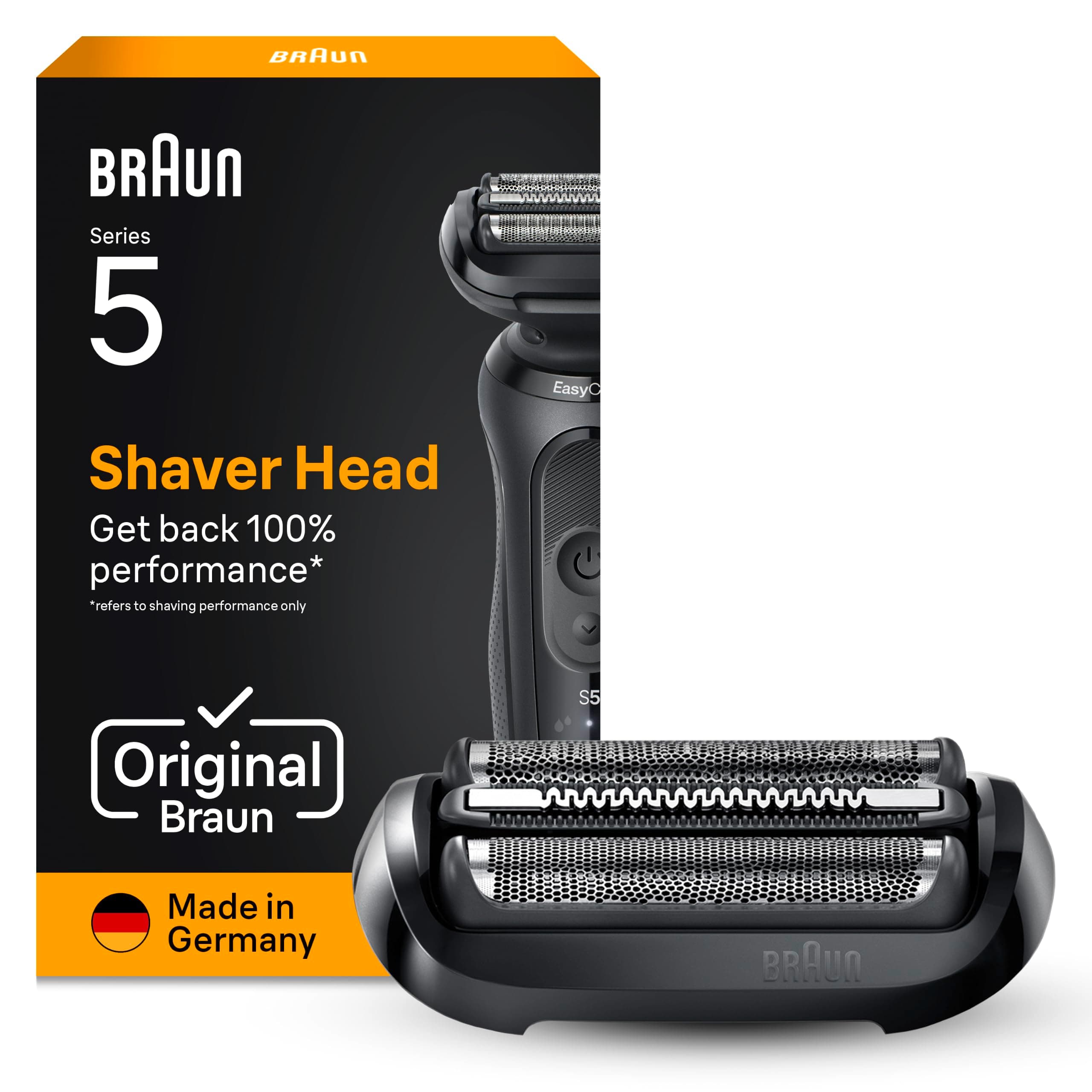 Braun Tête de Rasoir Electrique Homme Series 5 54B Noire - Pièce de Remplacement pour Rasage de Près, 3 Lames Flexibles, Système à Grille, Elément de Rechange Compatible avec Générations 50, 51, 52