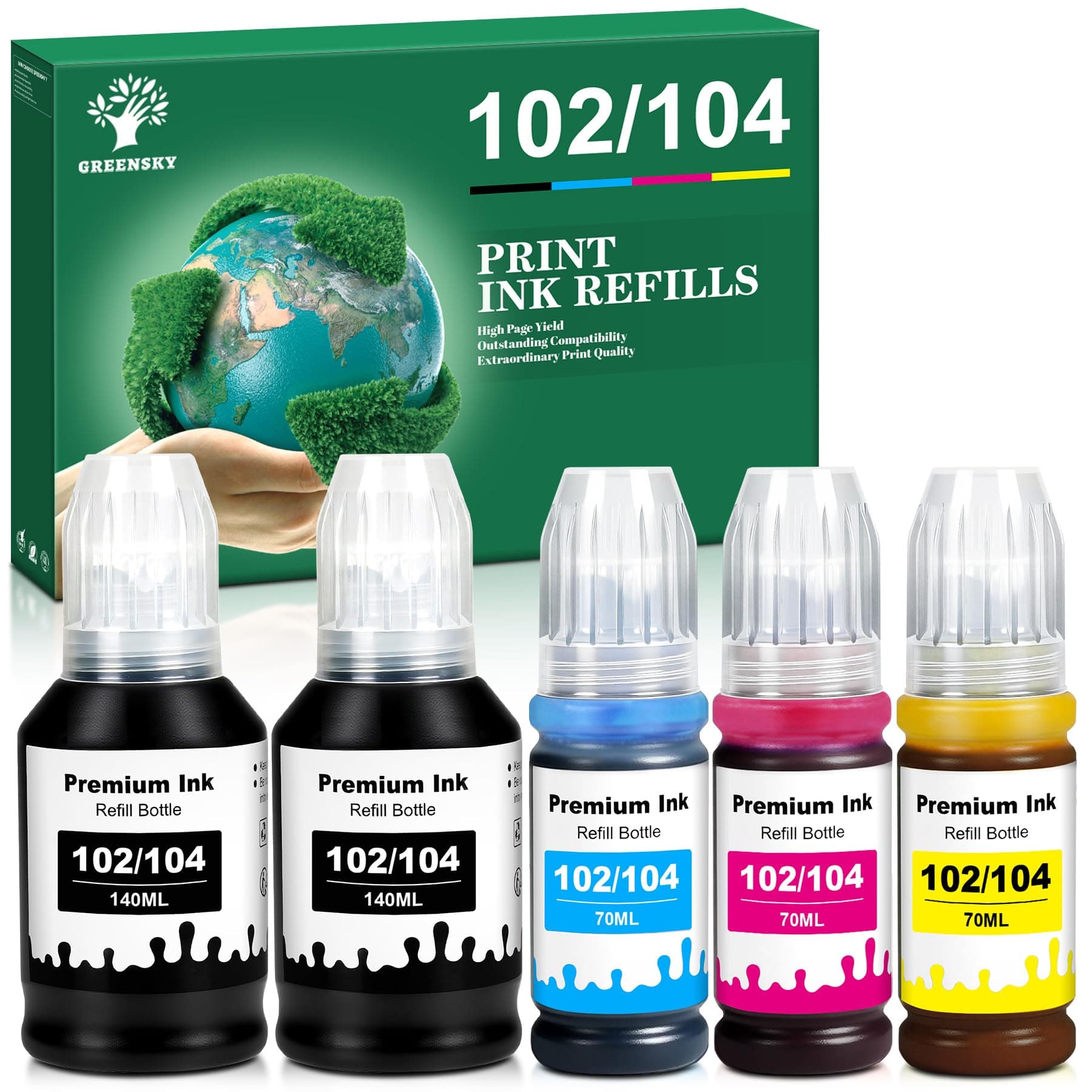 GREENSKY 102 104 Tinta Colorante Compatibles con Epson 102 y 104 Multipack | para Epson EcoTank ET-2850, ET-2870, ET-2876, ET-2862, ET-2814, ET-2700, ET-2710, ET-2720, ET-2714, ET-2726, ET-3850, ET-4850