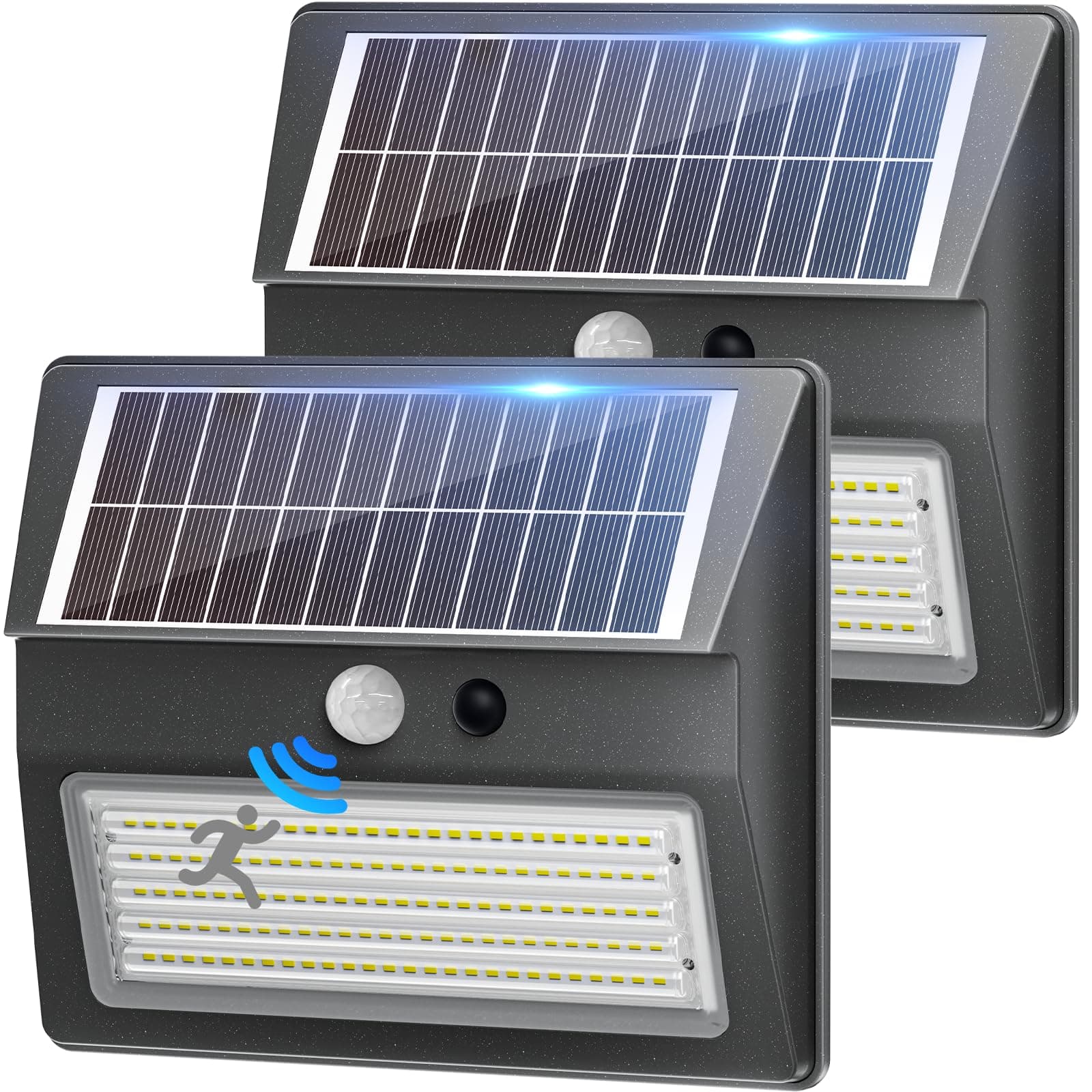 Giliwosy Luce Solare LED Esterno, 2000mAh Luci LED Esterno Giardino Solare 130LED/3 Modos Faretto da Esterno con Sensore di Movimento IP65 Solari Lampada per Giardino, Parete, Garage (2 Pezzi)