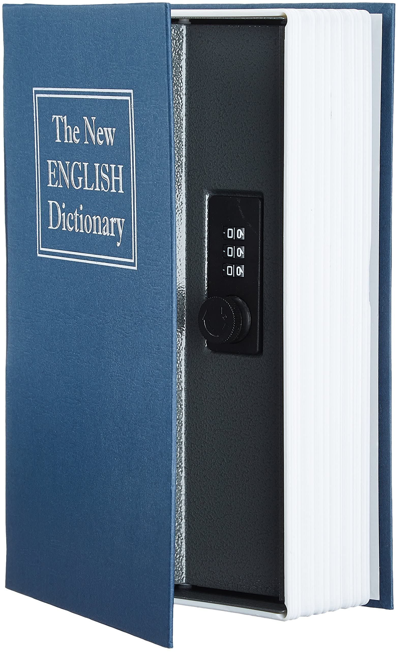 Amazon Basics Cassetta portavalori a forma di libro, Serratura con combinazione, Grande, Blu