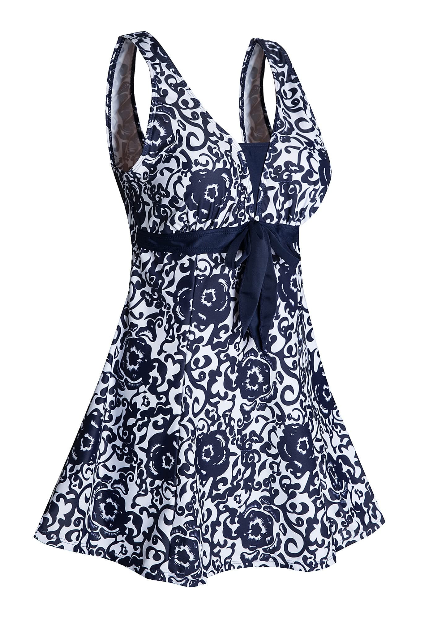 Ecupper Badeanzug Damen Elegant Einteiliger Badeanzug Mit Brustpolster Badeanzugkleid Baderock