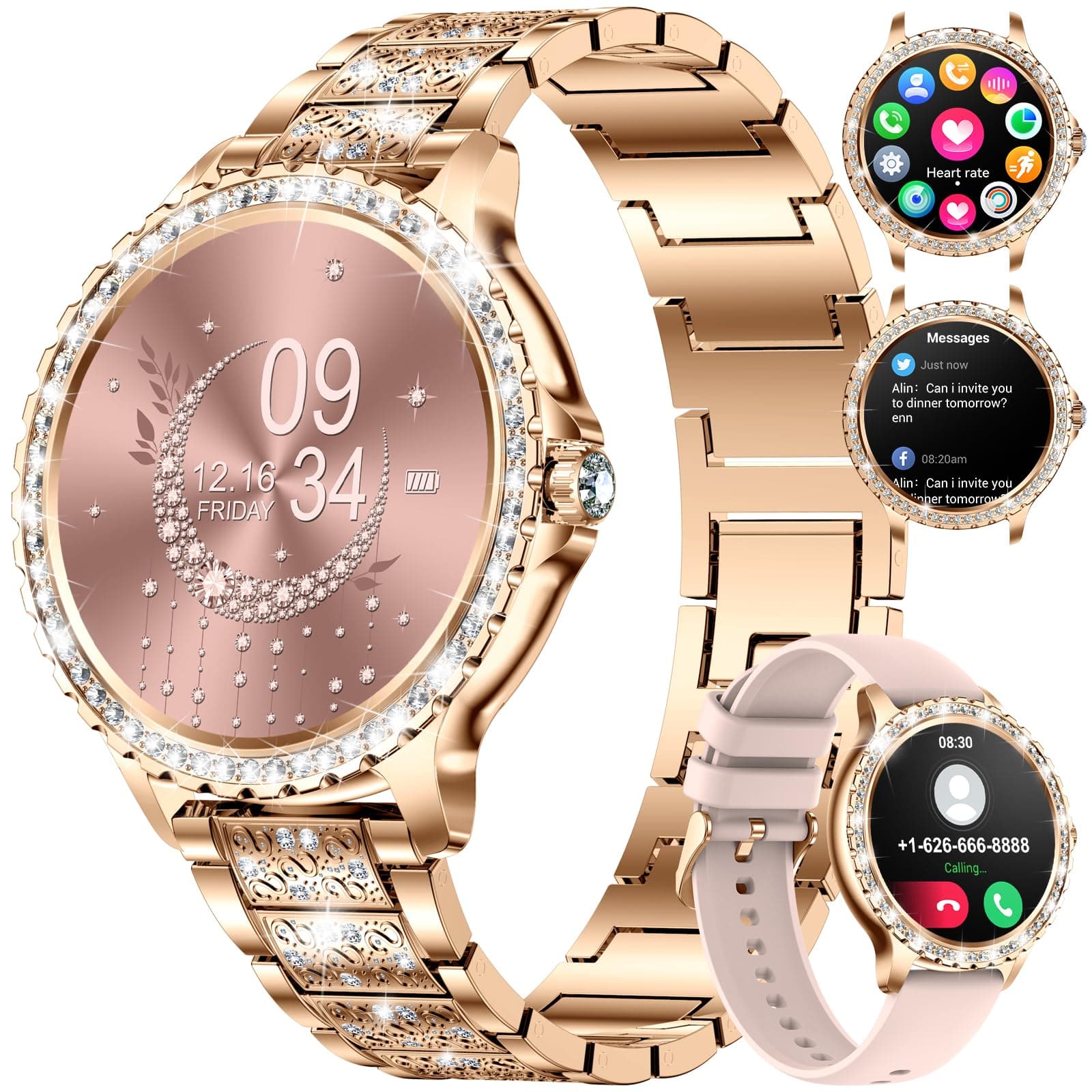 LIGE Reloj Inteligente para Mujer Bluetooth Llamada telefónica para Android iOS 100+ Deporte Smartwatch 1,32 Pulgadas HD Elegante Oro Rosa Acero Reloj Inteligente Redonda