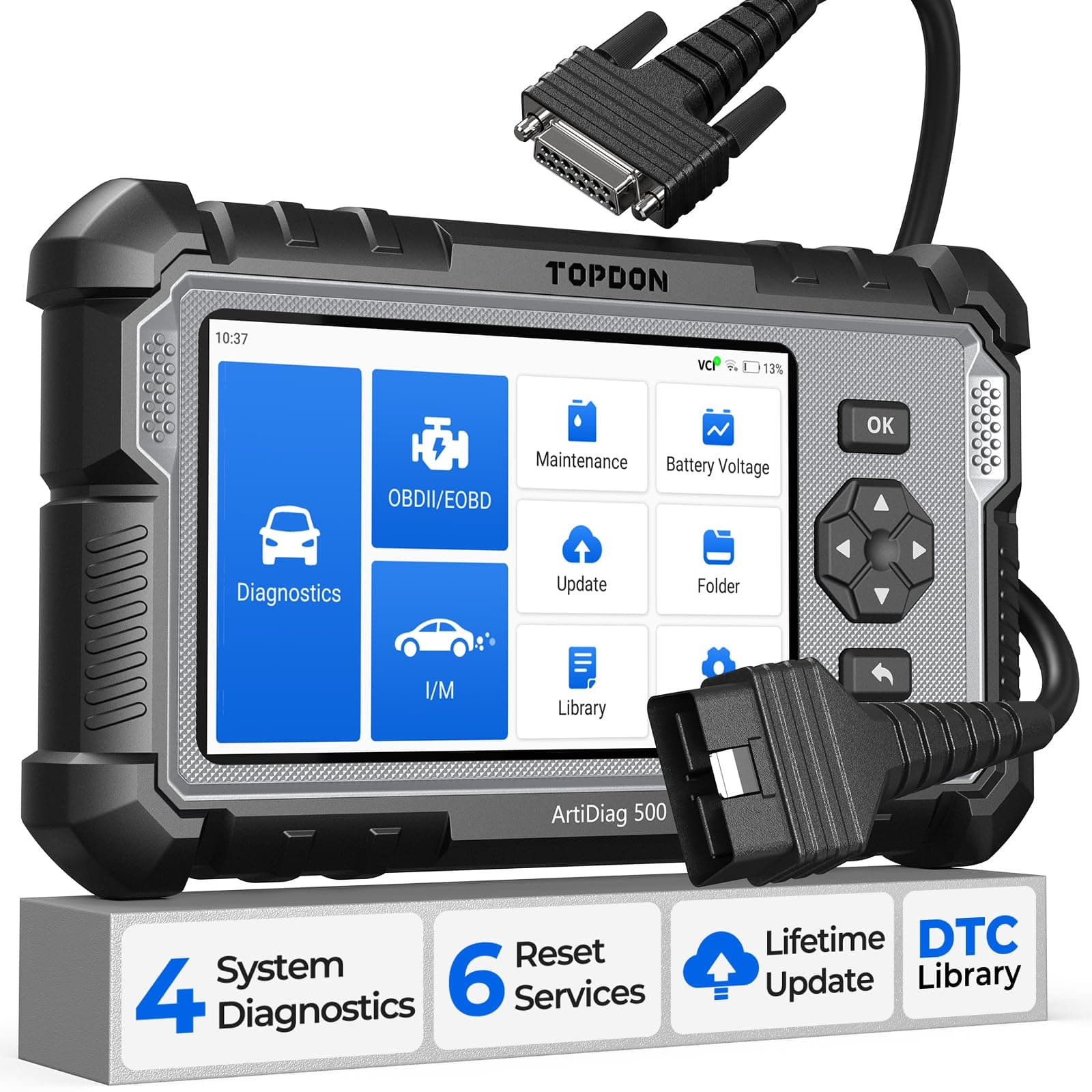 TOPDON AD500 Valise Diagnostic Auto AVCE 4 systèmes et 6 Réinitialisation | Système Moteur,Transmission,ABS,airbag, service vidange, Calibration SAS,Mise à Jour Gratuite