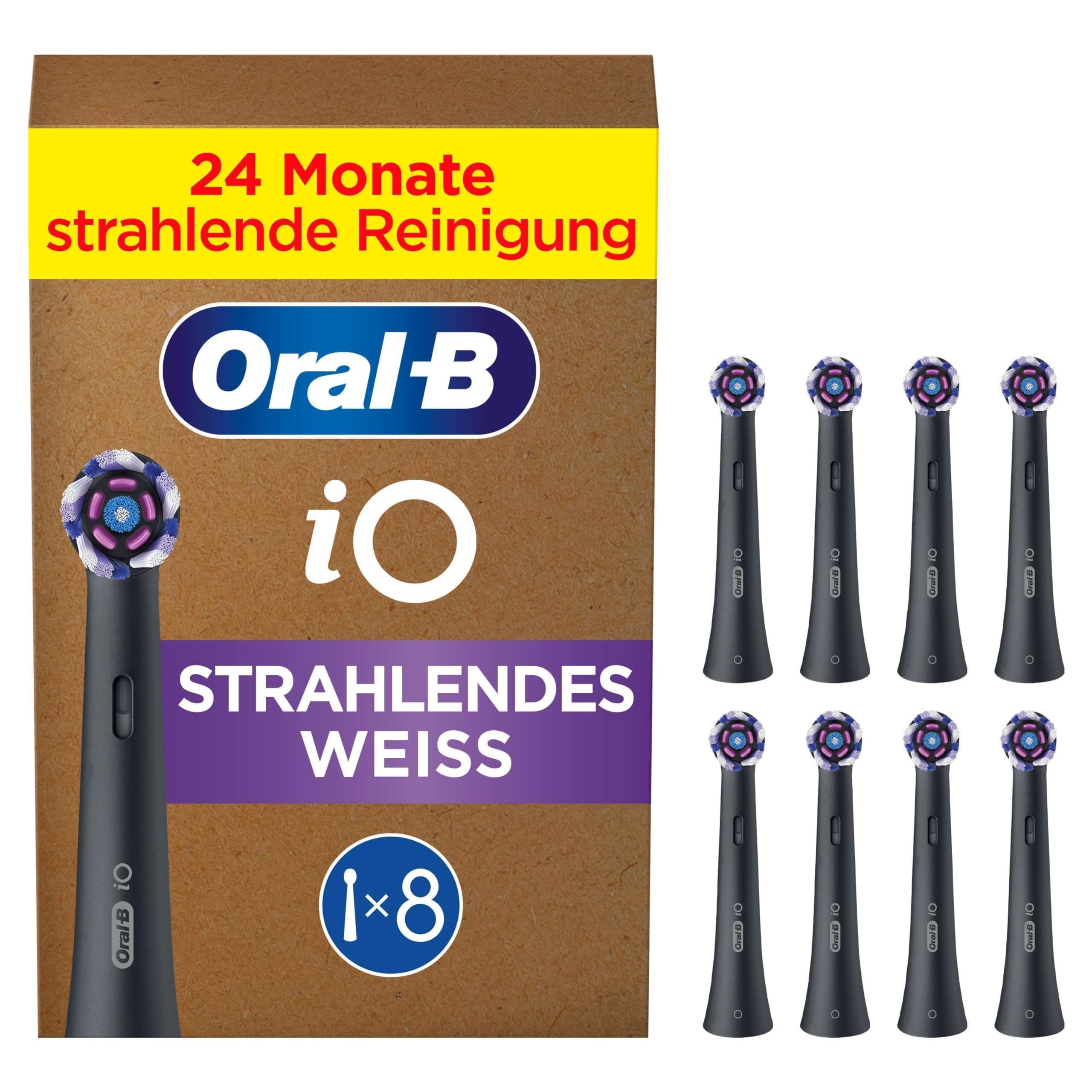 Oral-B iO Strahlendes Weiss Aufsteckbürsten — ORIGINAL Zahnbürstenaufsatz für Elektrische Oral-B iO Zahnbürsten, Zahnaufhellung für weißere Zähne — Schwarz, 8 Stück