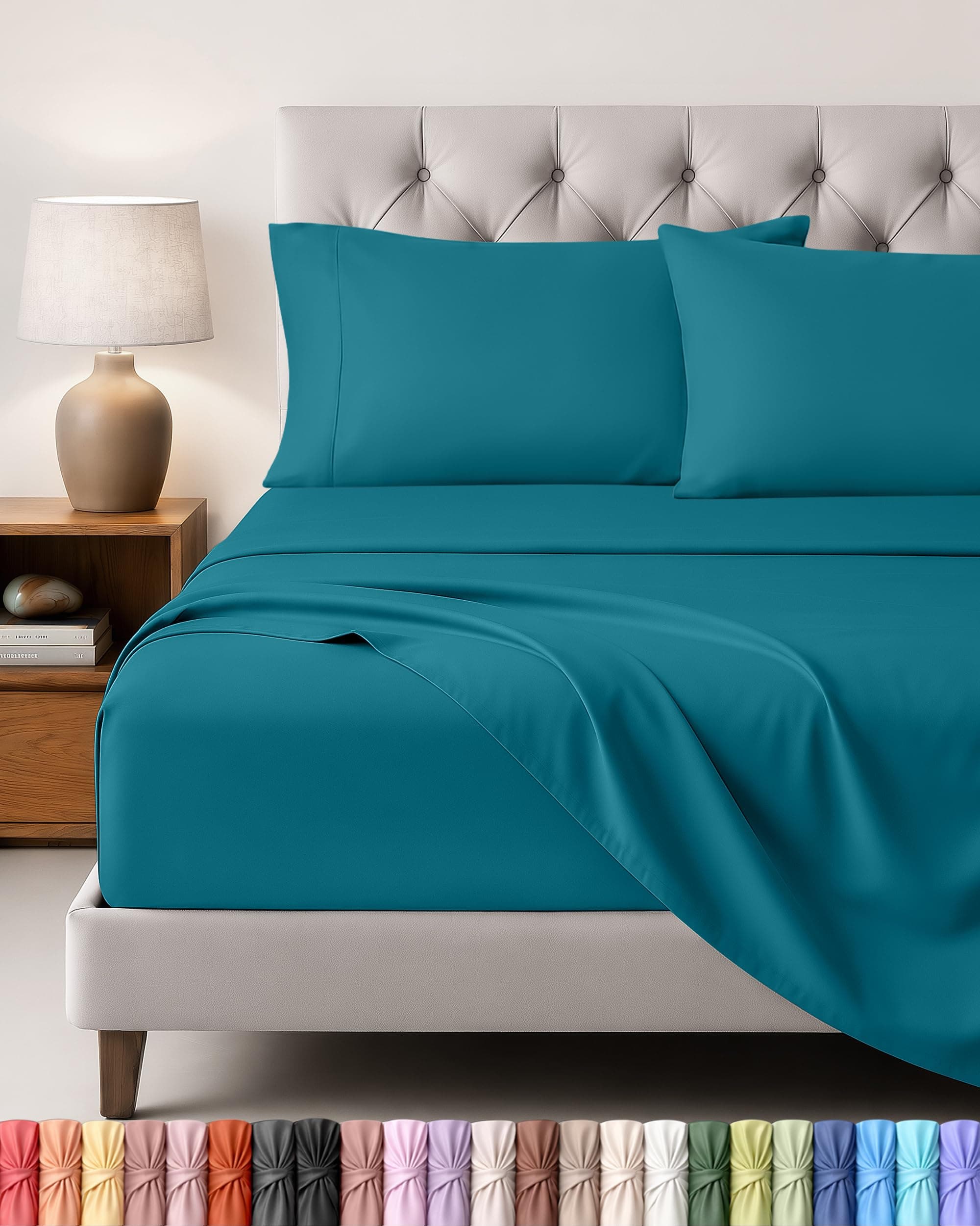 Utopia Bedding - Set Lenzuola Letto Matrimoniali 4 Pezzi 180x200 cm - Spazzolata Poliestre di Microfibra - Oeko-Tex Certificato - Lenzuolo con Angoli, Lenzuolo Piatto e 2 Federe 50x75, Blu Denim