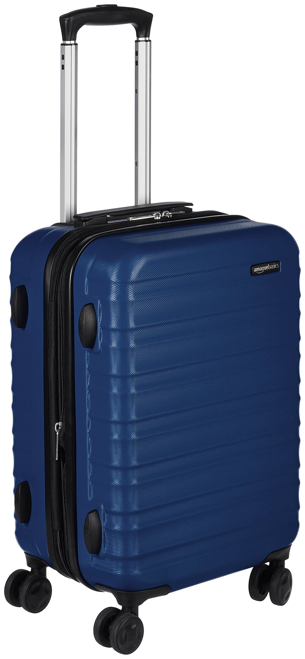 Amazon Basics Maleta Rígida Pequeña - Equipaje de Mano Extensible ABS con 4 Ruedas Dobles Giratorias - Resistente a Arañazos y Ligera - 55 x 37,5 x 25,5cm - Azul Marino