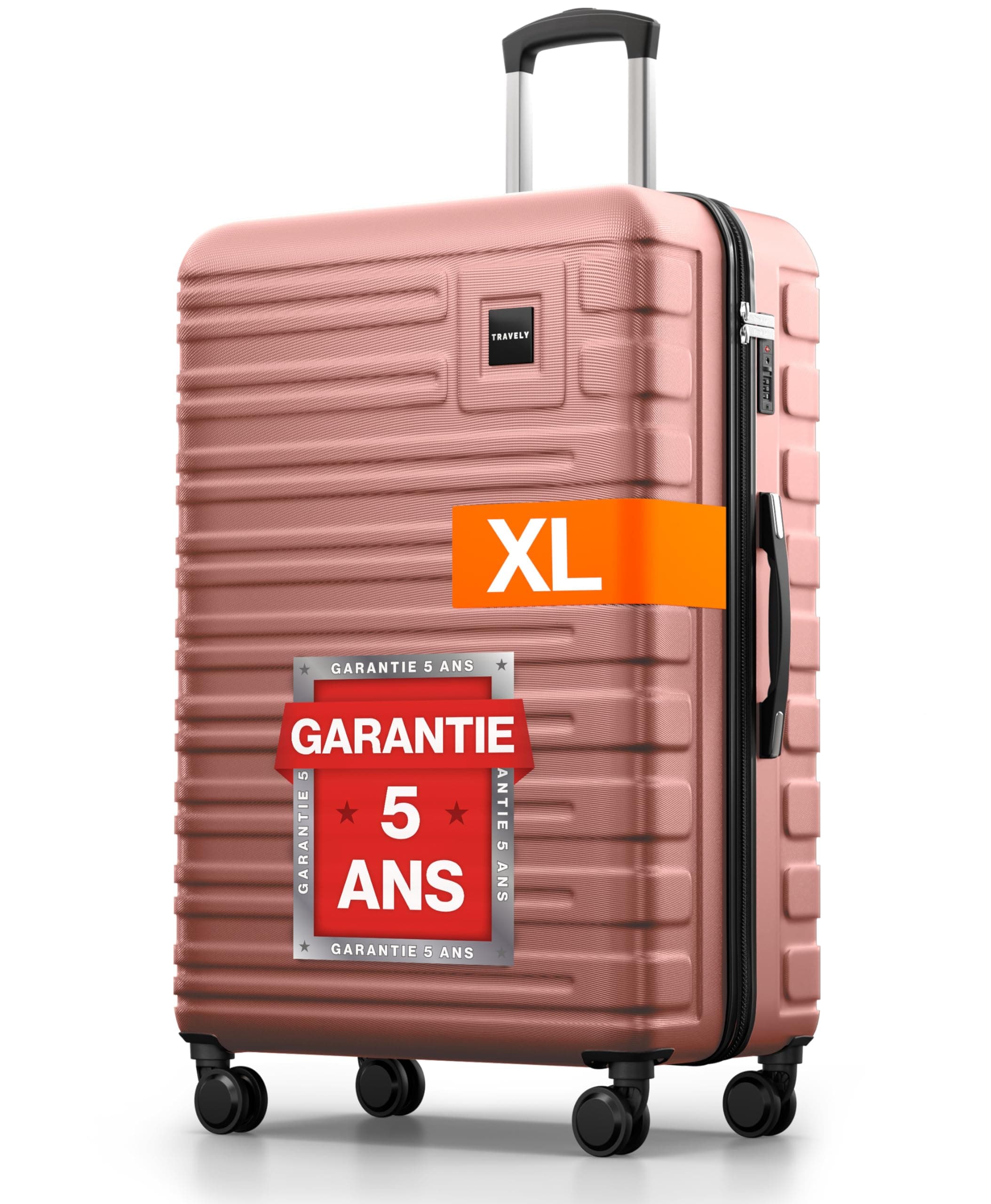 Travely Valise en Polycarbonate, Taille XL, 77 cm, Volume intérieur 100 L, Dimensions 158 cm, Valise à Coque Rigide très Robuste avec roulettes Souples et Serrure TSA, Valises, Valises à roulettes