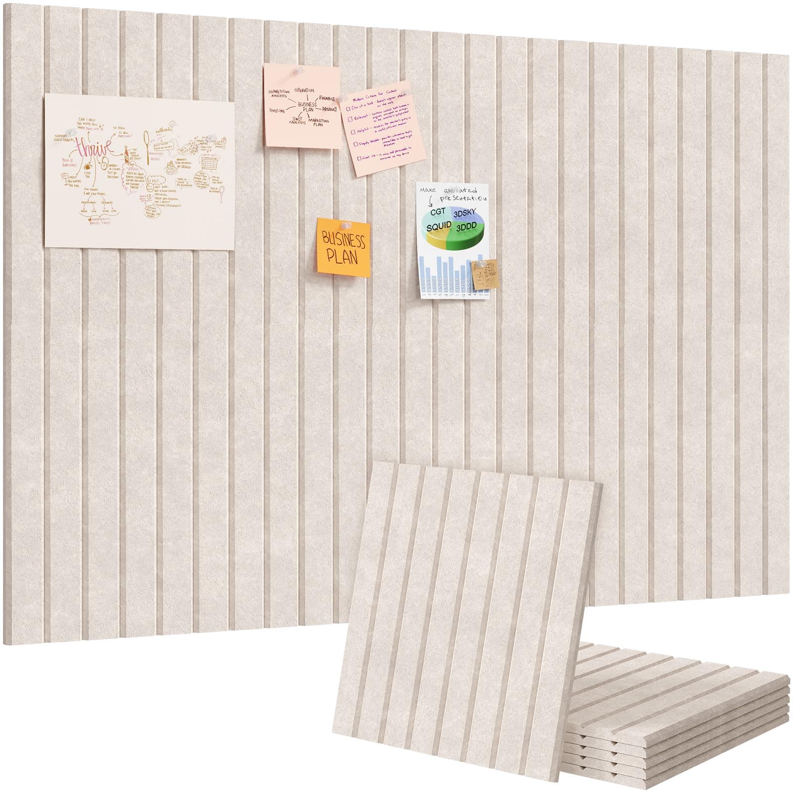Lifewit Bacheca Adesiva in Feltro di Alta Qualità, Set da 6 Pannelli-90x60 cm, Ideale per Organizzare Note e Foto in Ufficio o a Casa, 30 Puntine Incluse, Alternativa Decorativa al Sughero, Beige