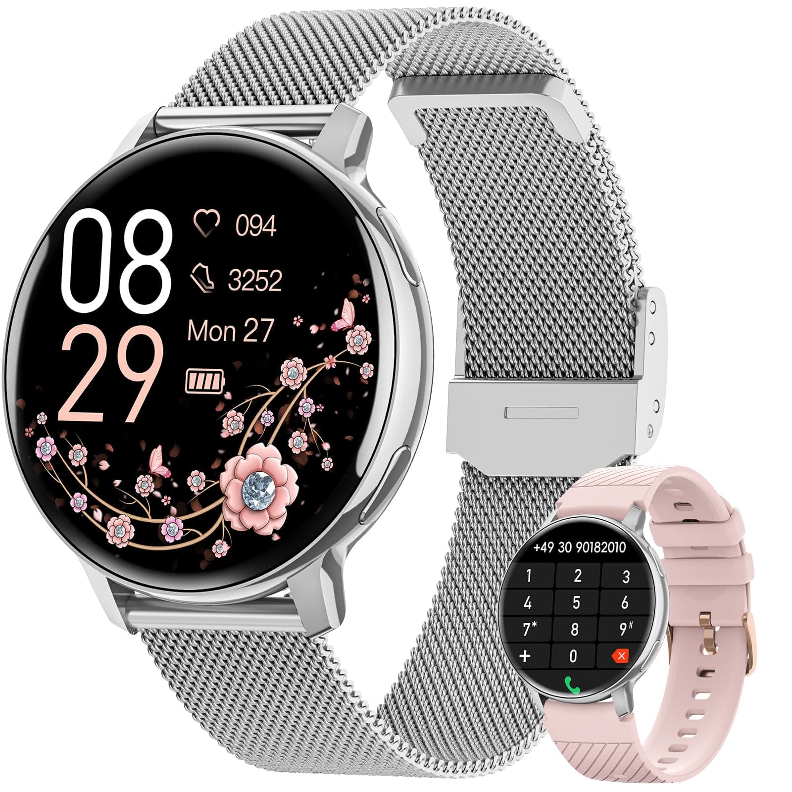 Reloj Inteligente Mujer, 1.39" HD Smartwatch Mujer con Llamadas/24H Sueño/Pulsómetro/SpO2, Función Femenina 120+ Modos Deportivos IP68 Pulsera Actividad Calorías Podómetro Android iOS Plata, Regalo