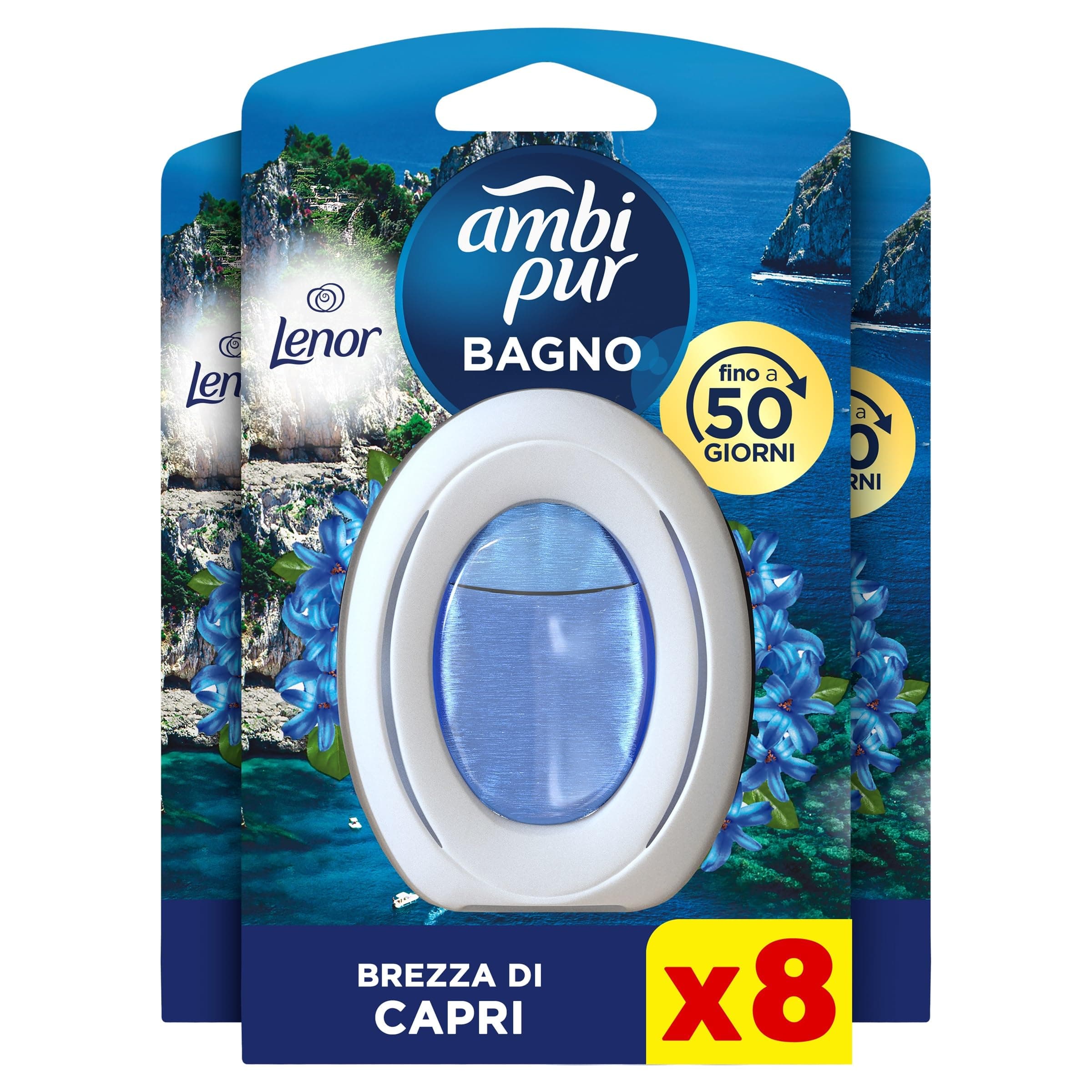 Ambi Pur Bagno Profumatore Per Ambienti, 8 Profumatori Bagno, Fragranza Brezza di Capri, Diffusore Ambiente Con Tecnologia Elimina Odori, Durata Fino a 50 Giorni Per Profumatore