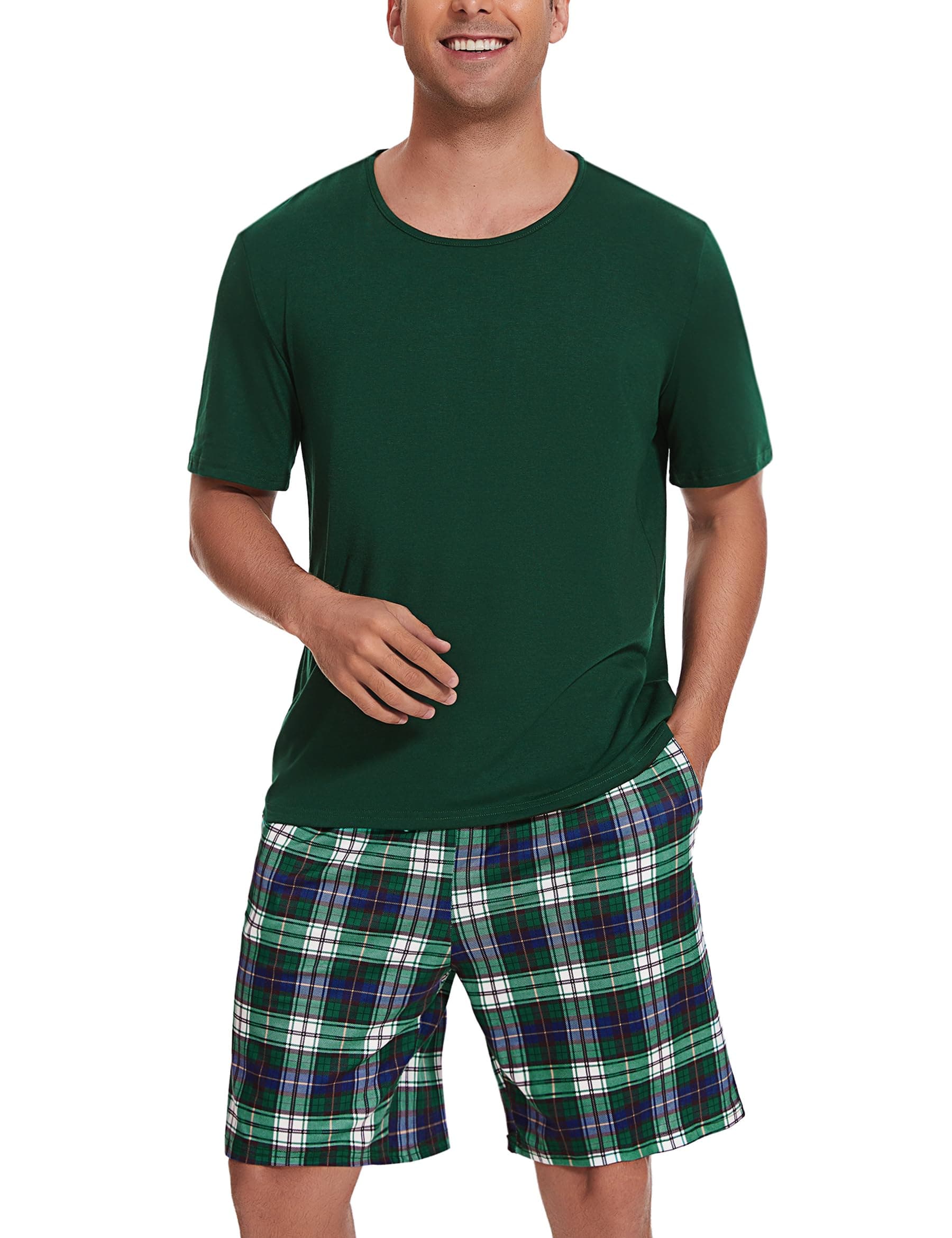 Uniexcosm Pyjama Homme Court Coton Ensemble Pyjama Homme Short Col Rond Manches Courtes Pyjama Haut et Bas Homme Ete avec Poches Latérales