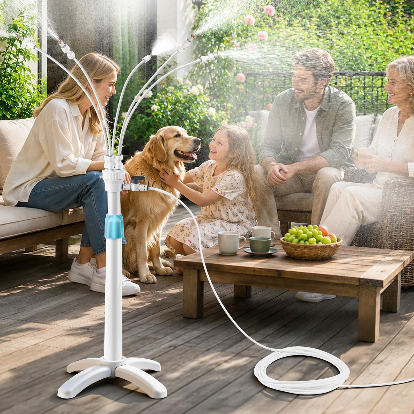 Landrip Brumisateur Extérieur sur Pied, Brumisateur Terrasse de 116CM Réglable Extension verticale, 360° Système de Refroidissement pour Terrasse Jardin Piscine Animaux