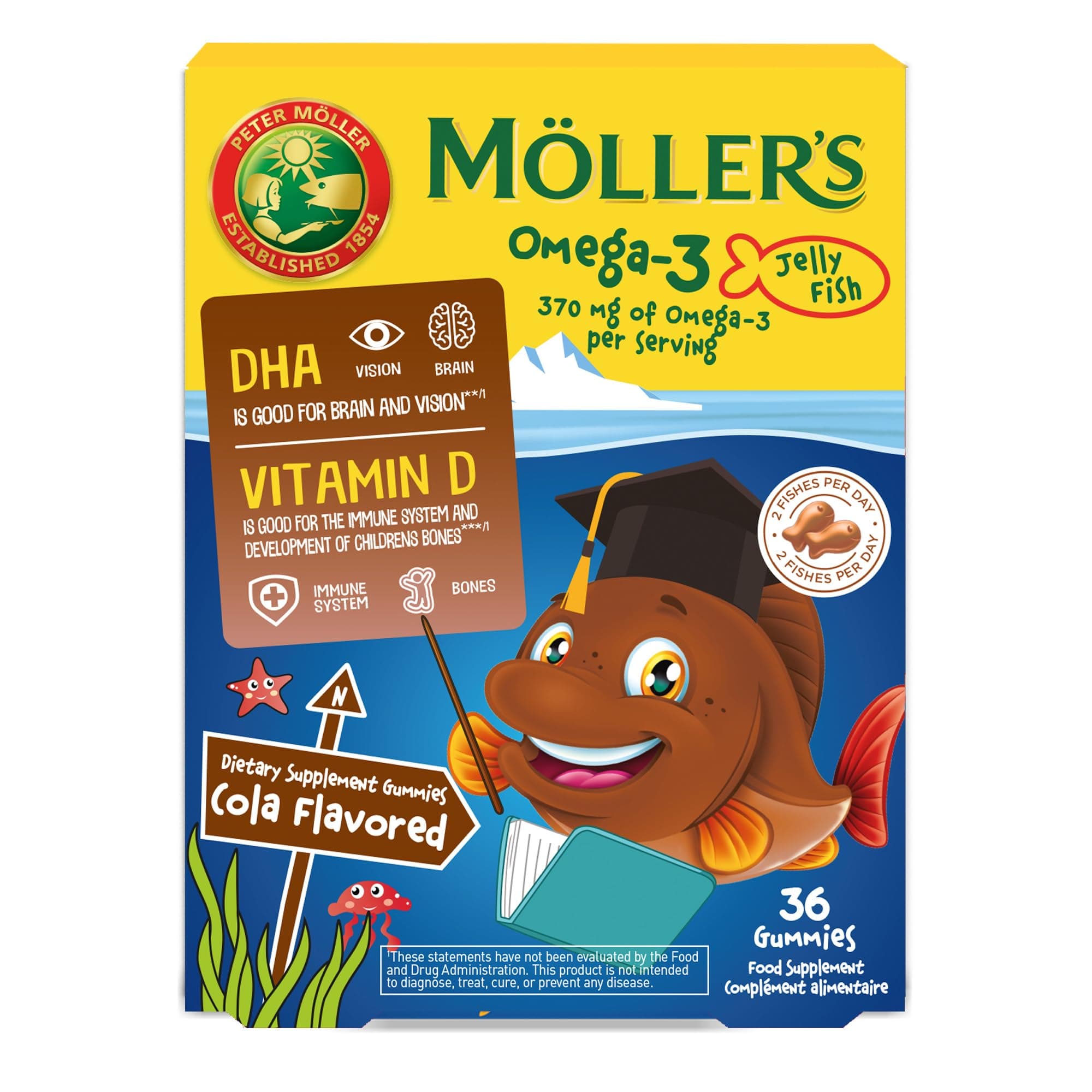 Moller’s ® | Omega 3 para niños | Omega-3 Cápsulas de Aceite de Pescado con Ácidos Grasos Omega 3 | Con DHA y EPA, Sin Gluten, Sin Lactosa, Sin Azucares Añadidos | Cola | 36 Uds