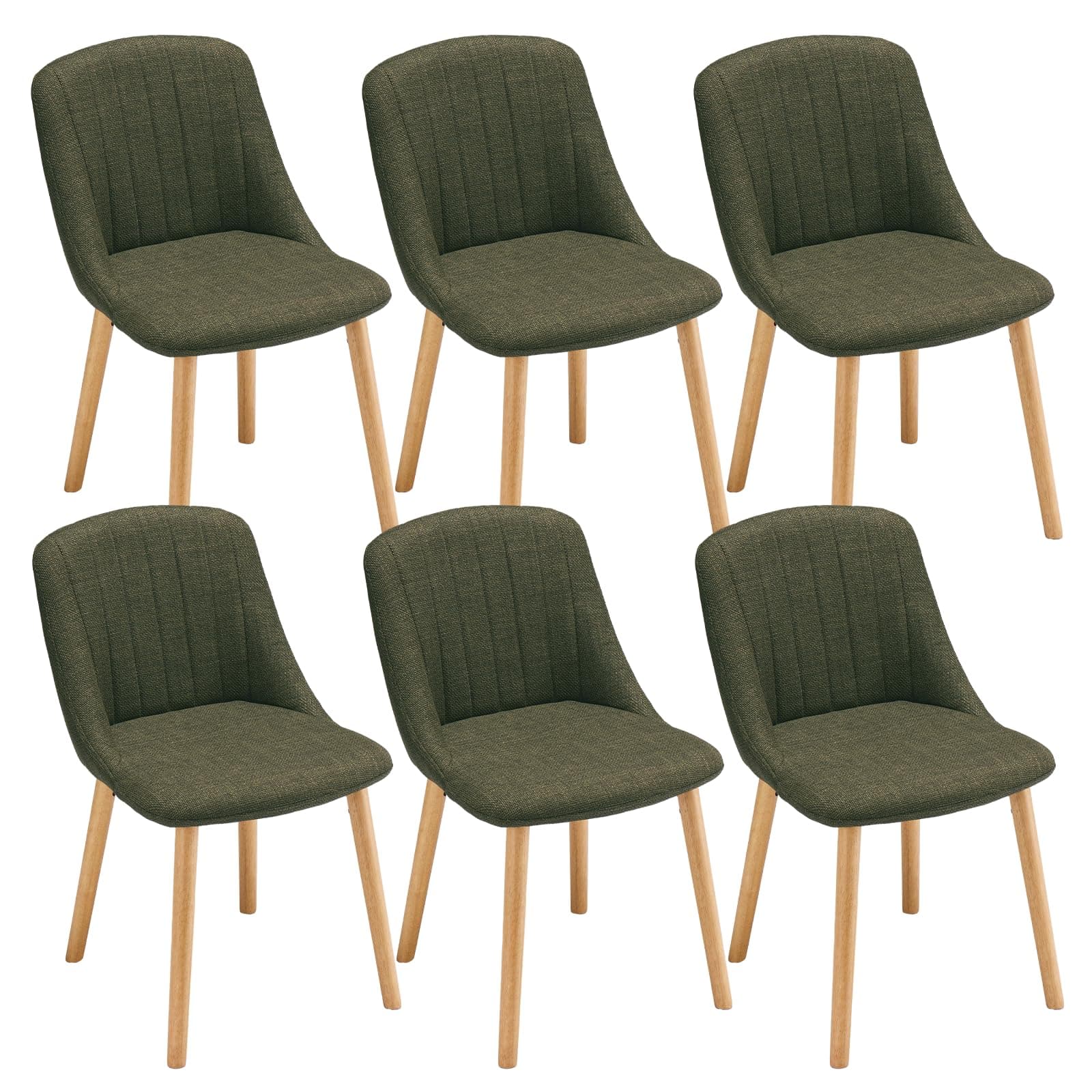 Goeurvant Chaises Salle à Manger Pieds Bois Lot de 6, Chaises Lin de Cuisine avec Dossier, Chaises Salon Modernes et Moelleuse, Vertes