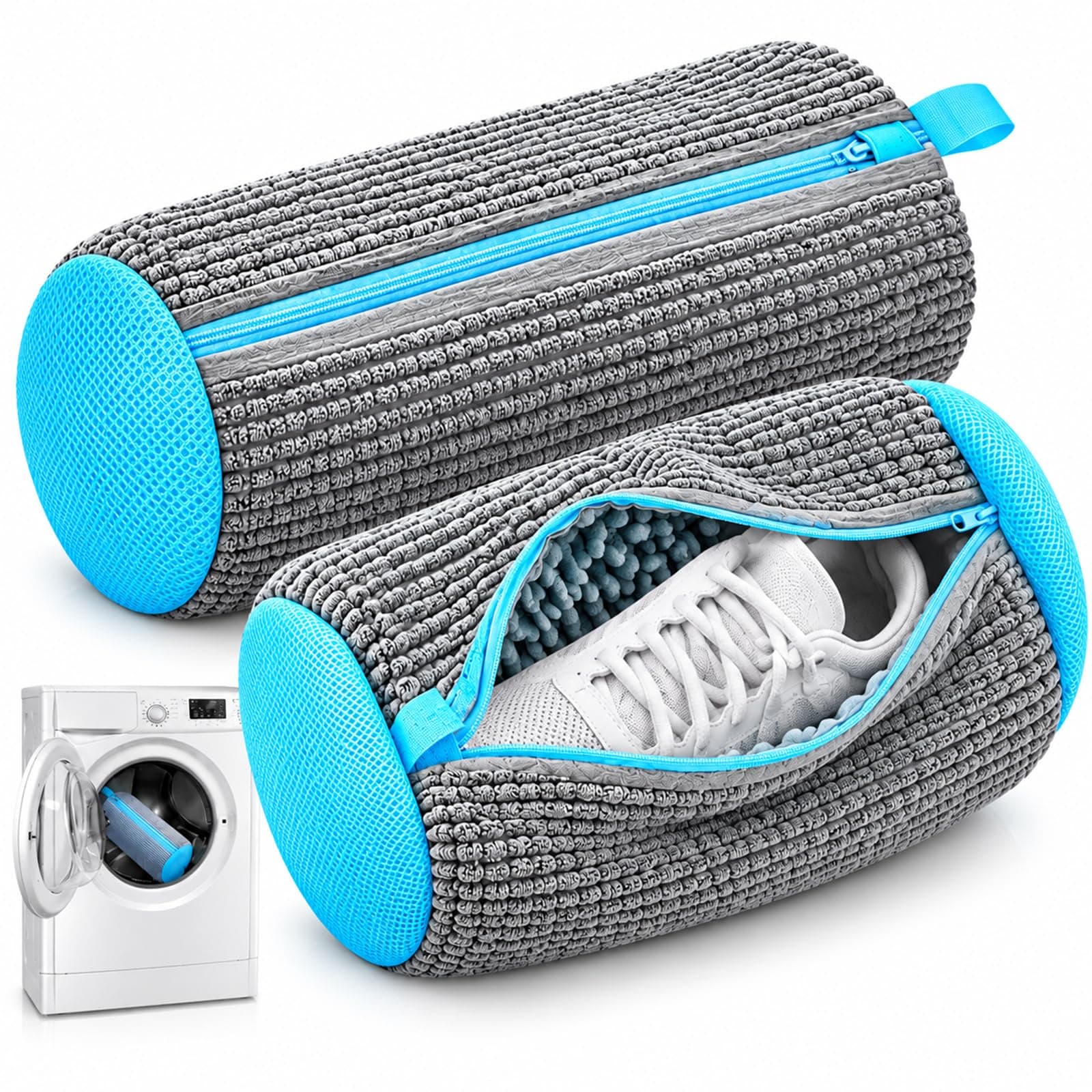 CNMTCCO 2 Bolsas para Lavar Zapatillas en Lavadora, Bolsa Lavadora Zapatillas Reutilizable con Cremallera Oculta, Red de Limpieza 360° para Zapatos de Deporte y Tenis