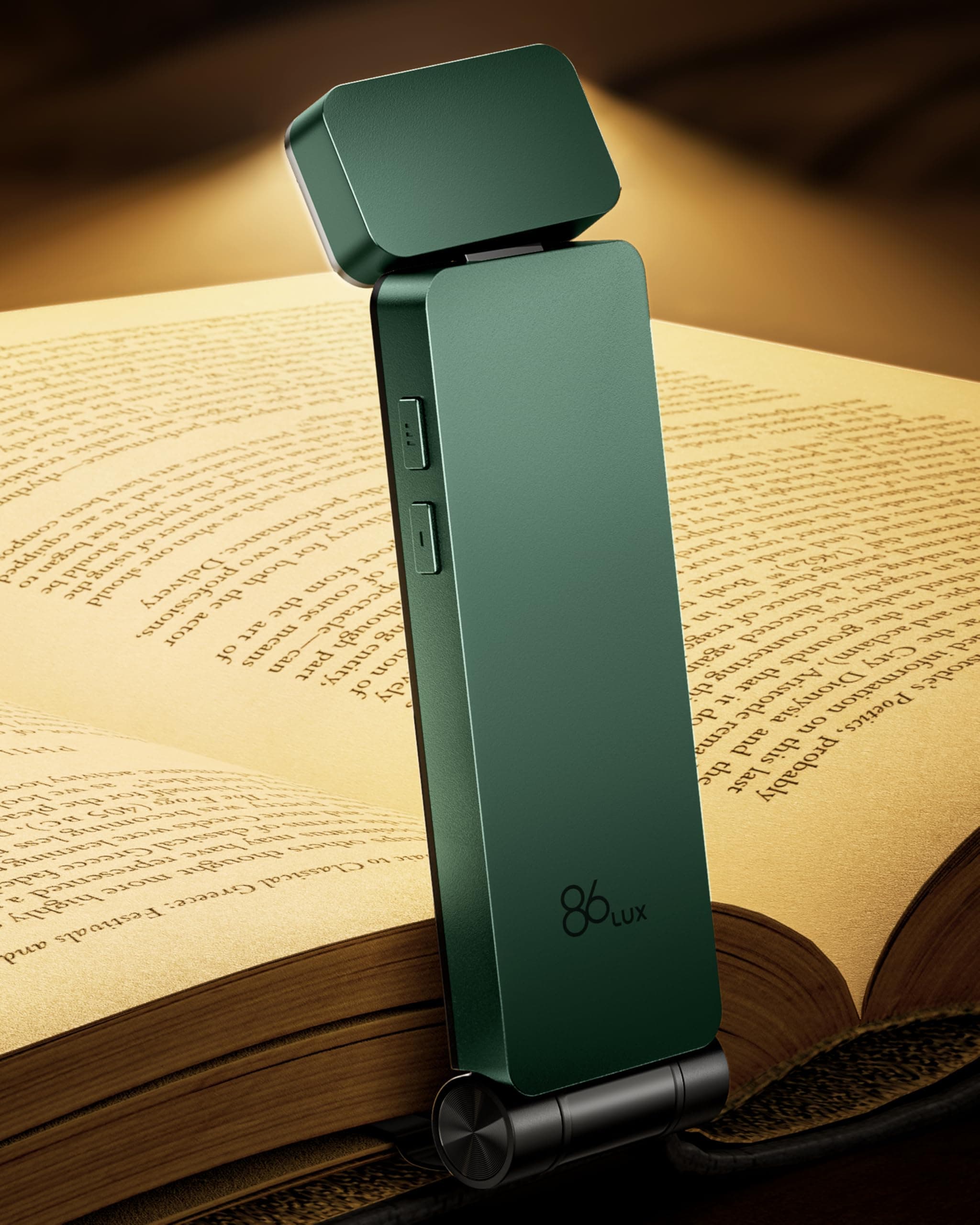 86lux Lampe de Lecture Rechargeable Liseuse LED USB-C, Légère 46 g, Lampe à Pince Marque-Page avec 3 Températures de Couleur, Jusqu'à 80H d'Autonomie, Vert