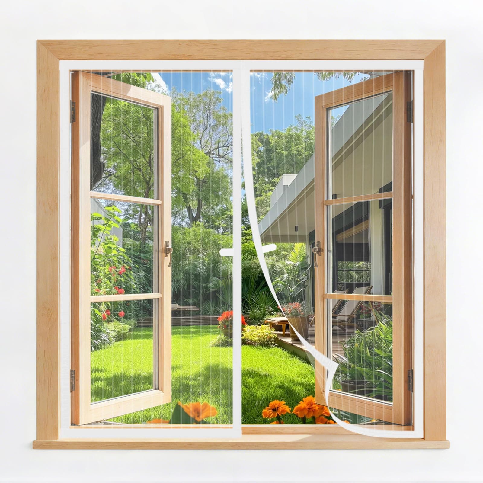 Moustiquaire Fenêtre Magnétique 105x100cm Blanc, Rideau Anti-Moustique Fermeture Automatique, Maille Ultra Fine, Sans Perçage, Installation Facile, Pour la plupart des fenêtres et Portes de Balcon