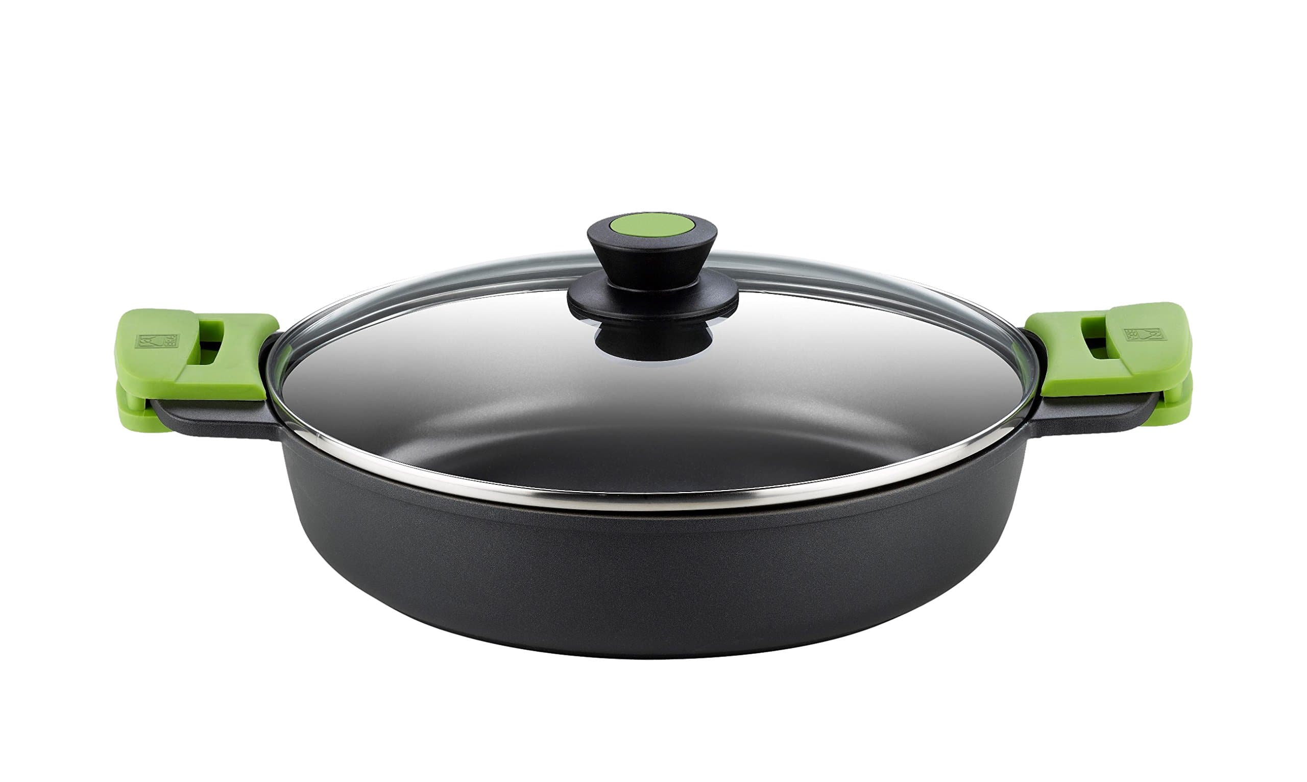 BRA Prior | Cacerola baja con tapa de cristal y asas de silicona, apta para todo tipo de cocinas incluida inducción y horno, 24 cm