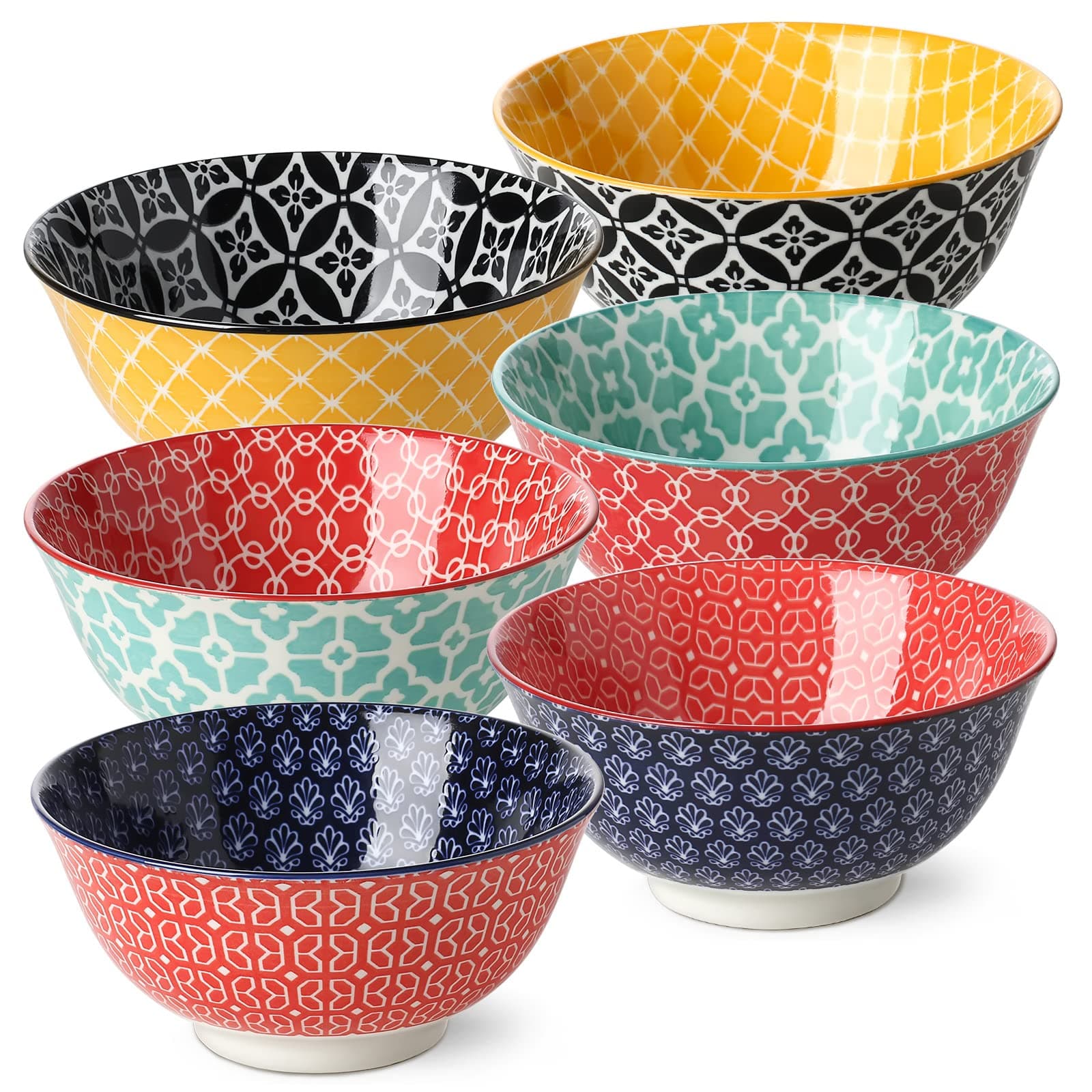 DOWAN Bols à Céréales en Porcelaine, 680ml Bol Petit Dejeuner/de Soupe Micro Ondes, Grand bol Japonais à l'Avoine Mignons pour Pâtes, Petite Salade, Ragoûts, Riz, Poids Léger, Lot de 6