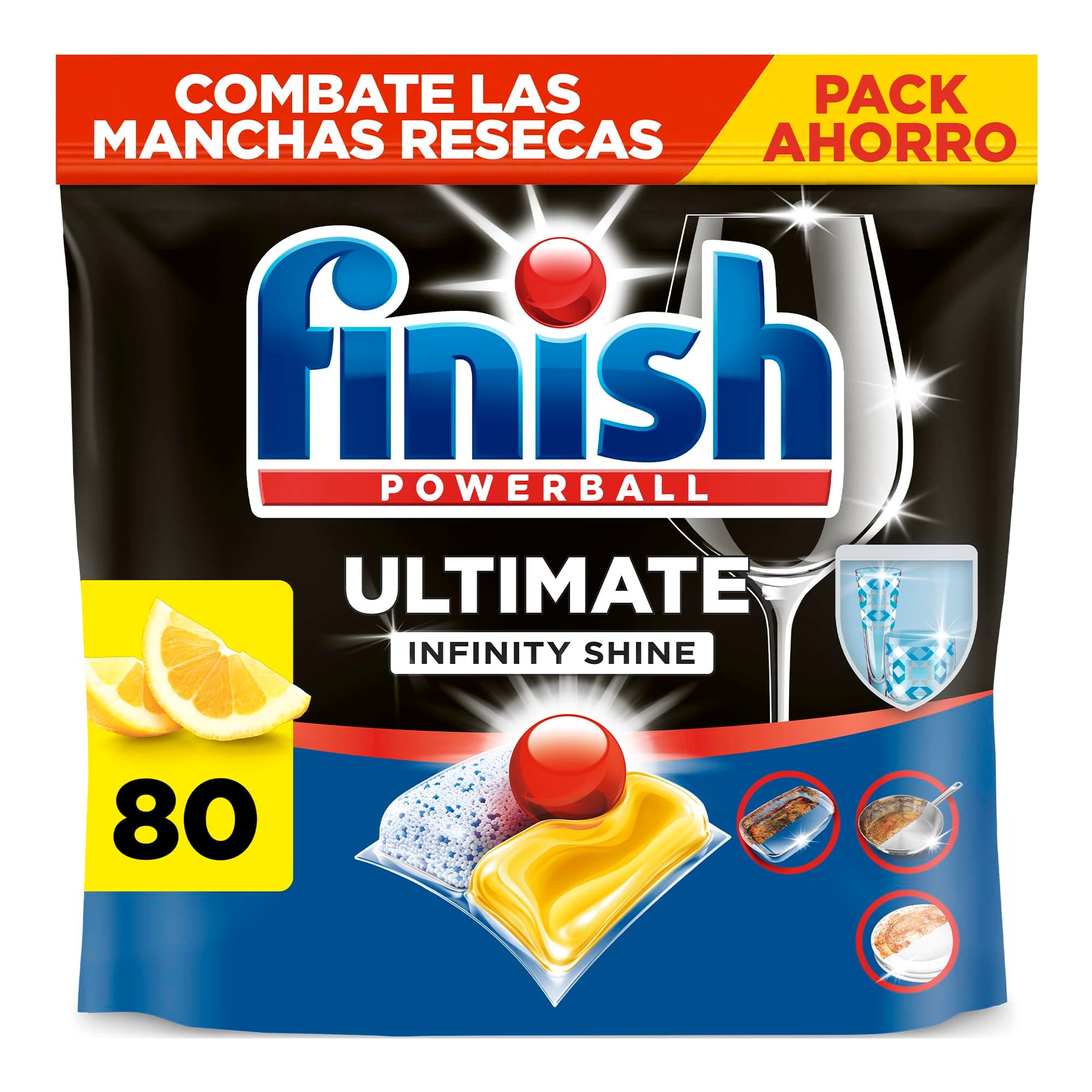 Finish Ultimate Infinity Shine Pastilles Lave-Vaisselle Citron, Imbattable contre les taches tenaces, 80 capsules