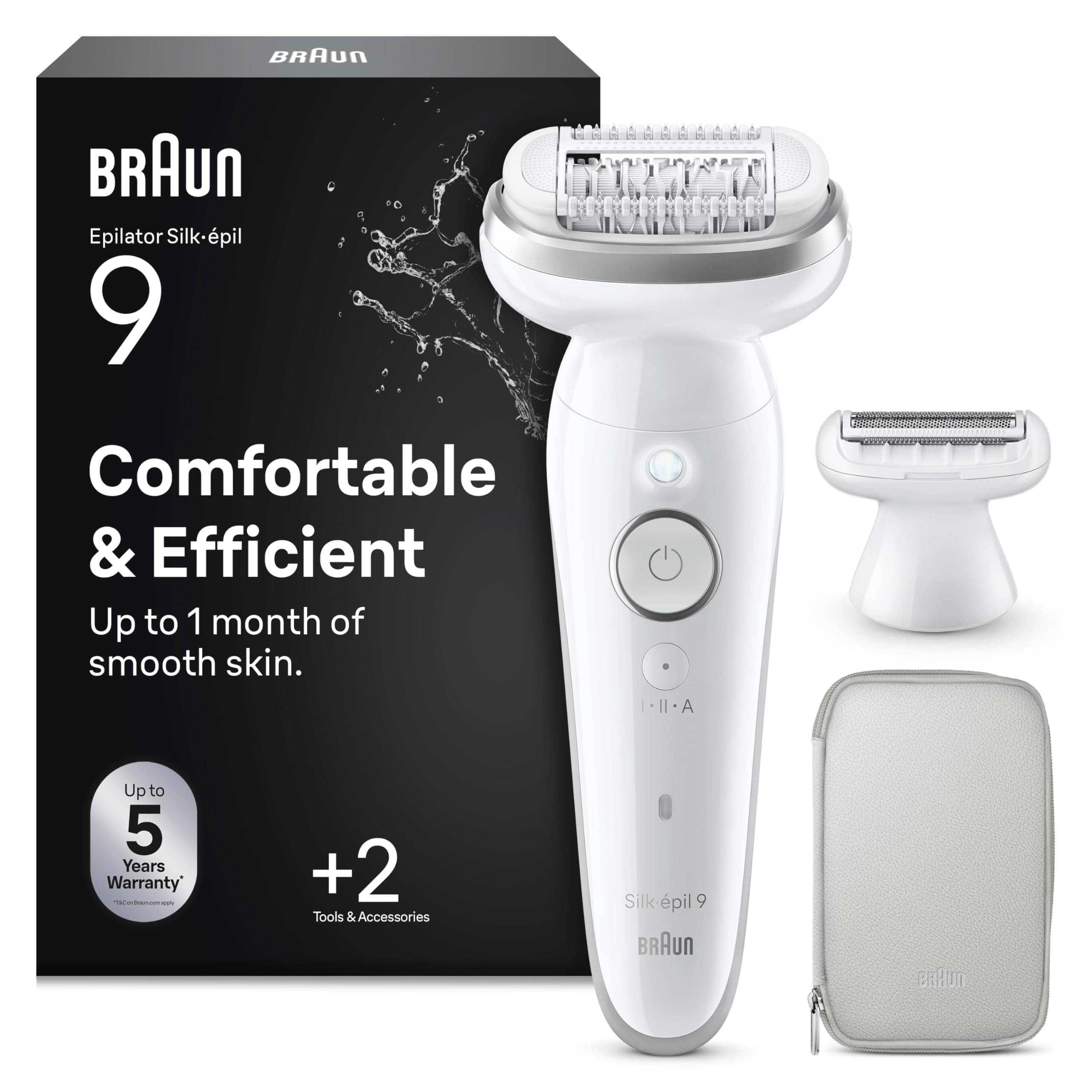 Braun Depiladora Eléctrica Mujer Silk·épil 9, Depiladora Corporal Con Cabezal Pivotante, Peine Recortador y Funda, Depila, Rasura y Recorta, Uso En Seco Y Mojado, Depilación Suave Duradera, 9-041