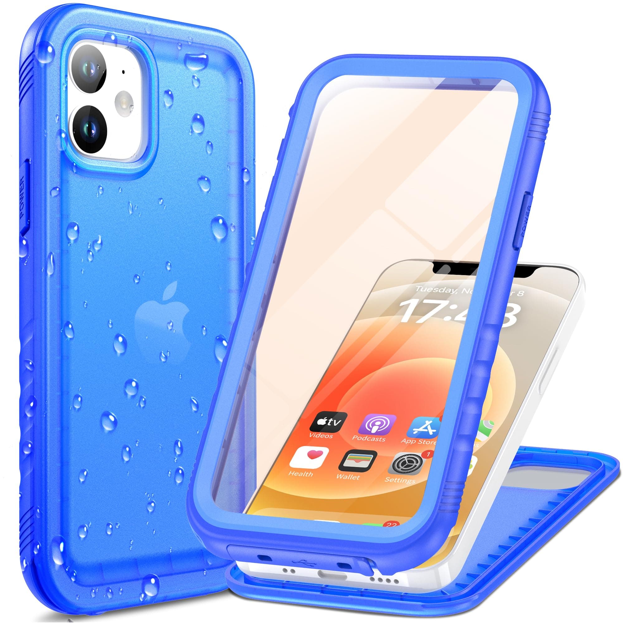 Cozycase Cover TOP Antiurto IP68 Impermeabile Per iPhone 12/12 Pro Militare Resistente 360 Integrale Subacquea Antipolvere Rugged Custodia Anti Urto Doppia Waterproof Case Per iPhone 12/12Pro, Blu
