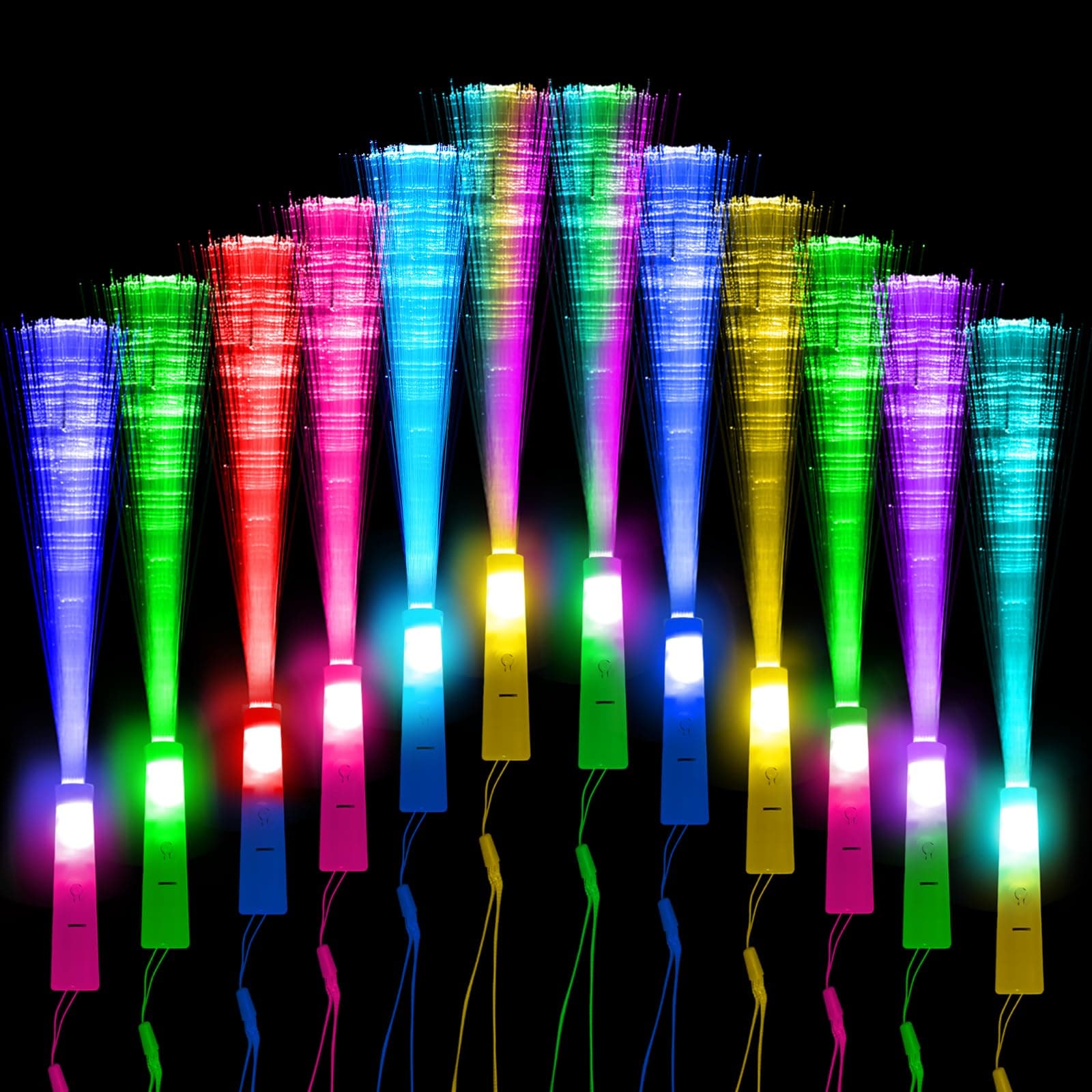 Kangtaixin Bâtons Lumineux LED en Fibre Optique - Lot de 12 avec Piles, pour Adultes et Enfants, Idéal pour Fêtes, Concerts, Clubs, Mariages, et Plus