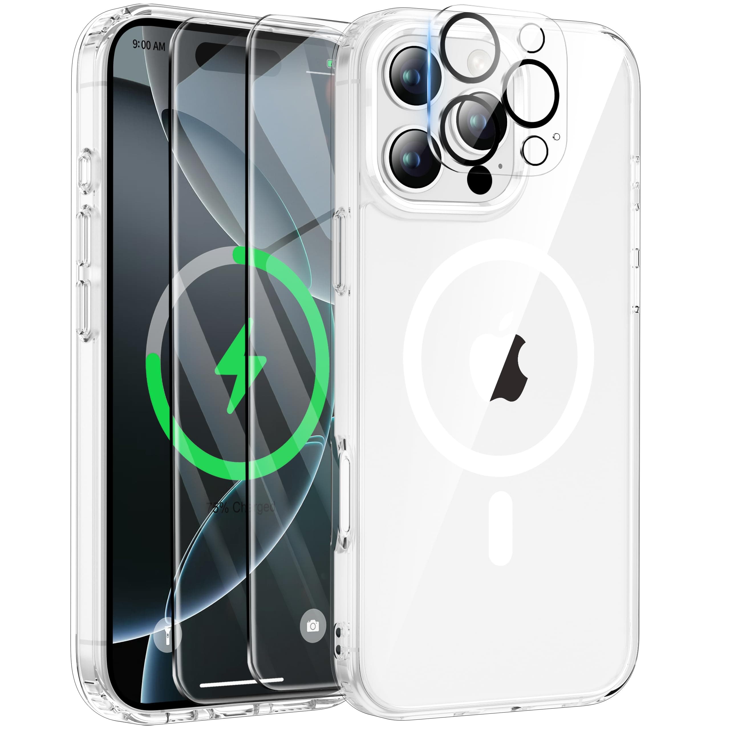 ORETECH Coque pour iPhone 16 Pro Max avec 2 Verre Trempé et 1 Caméra Protecteur, Antichoc Antirayures Bumper Protection Housse pour iPhone 16 Pro Max Case Compatible avec Mag-Safe 6.9" Transparent