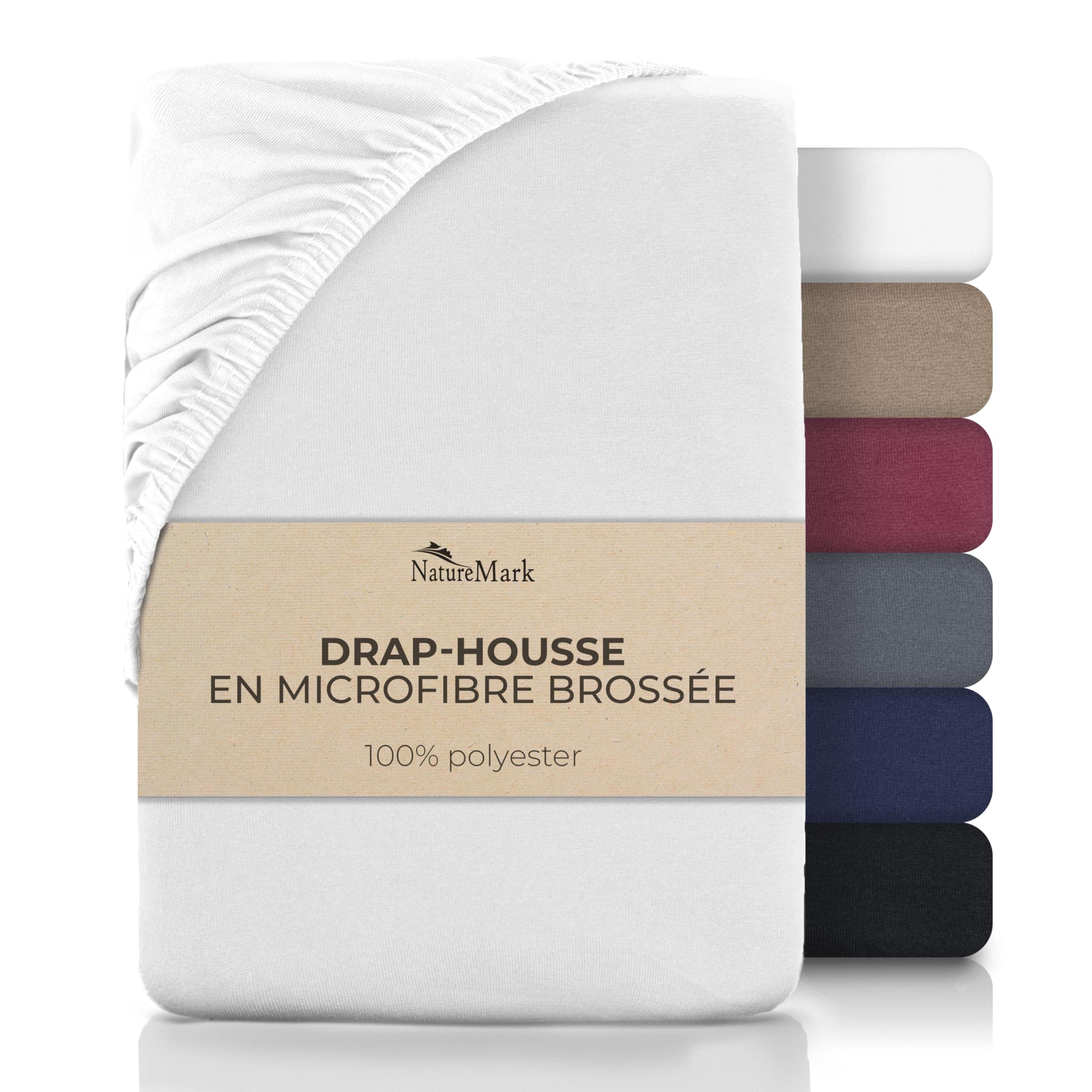 NatureMark Drap-Housse en Microfibre Brossée – Ultra Doux, Respirant & Hypoallergénique – Séchage Rapide, Facile d’Entretien – Bonnet Élastique – 140x200 cm Blanc