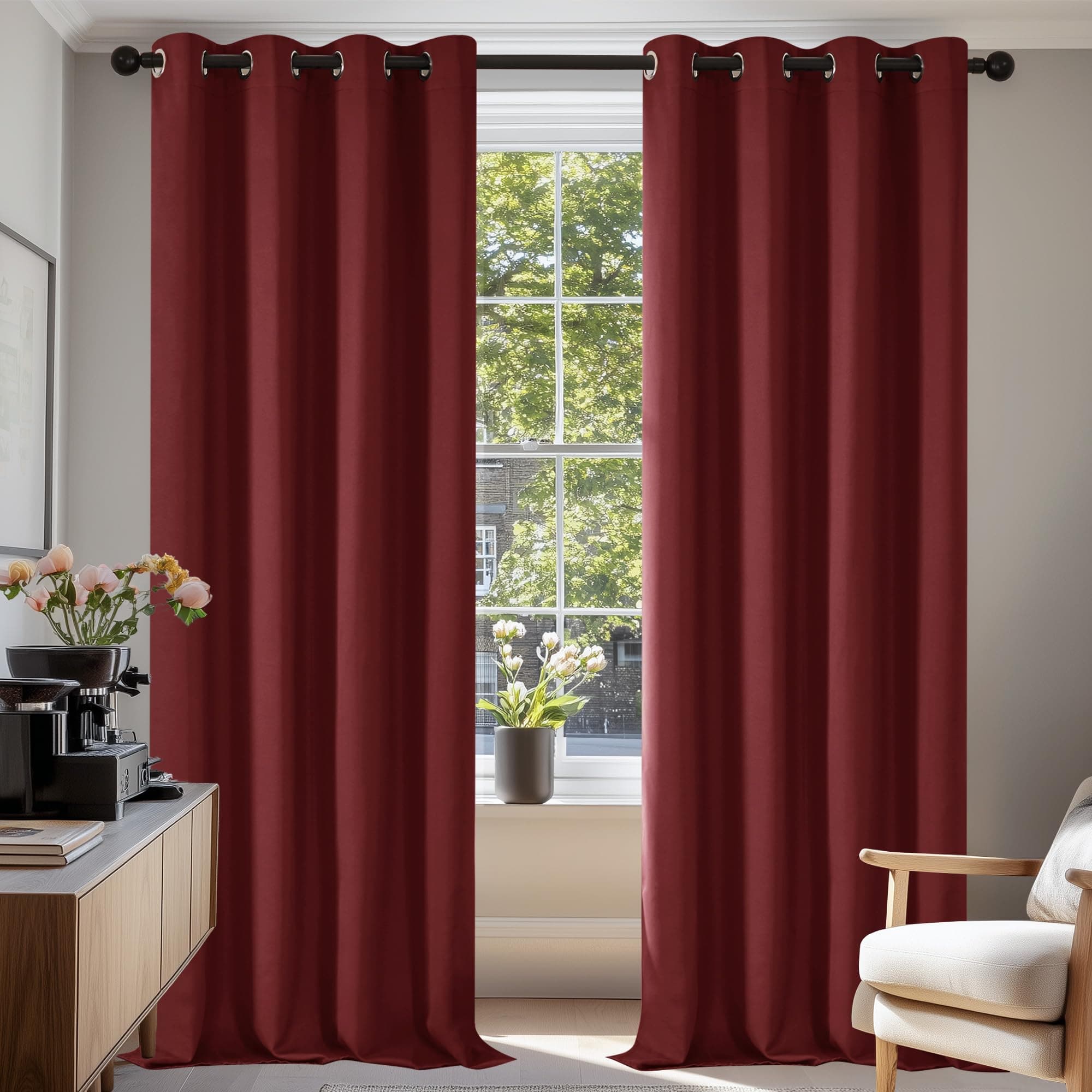 Deconovo Tende Oscuranti per Interni, 2 Pannelli, 140x280 cm, Rosso Scuro | Termiche Isolanti Caldo e Freddo, Attenuano i Rumori, Moderne ed Eleganti con Occhielli, per Camera e Soggiorno
