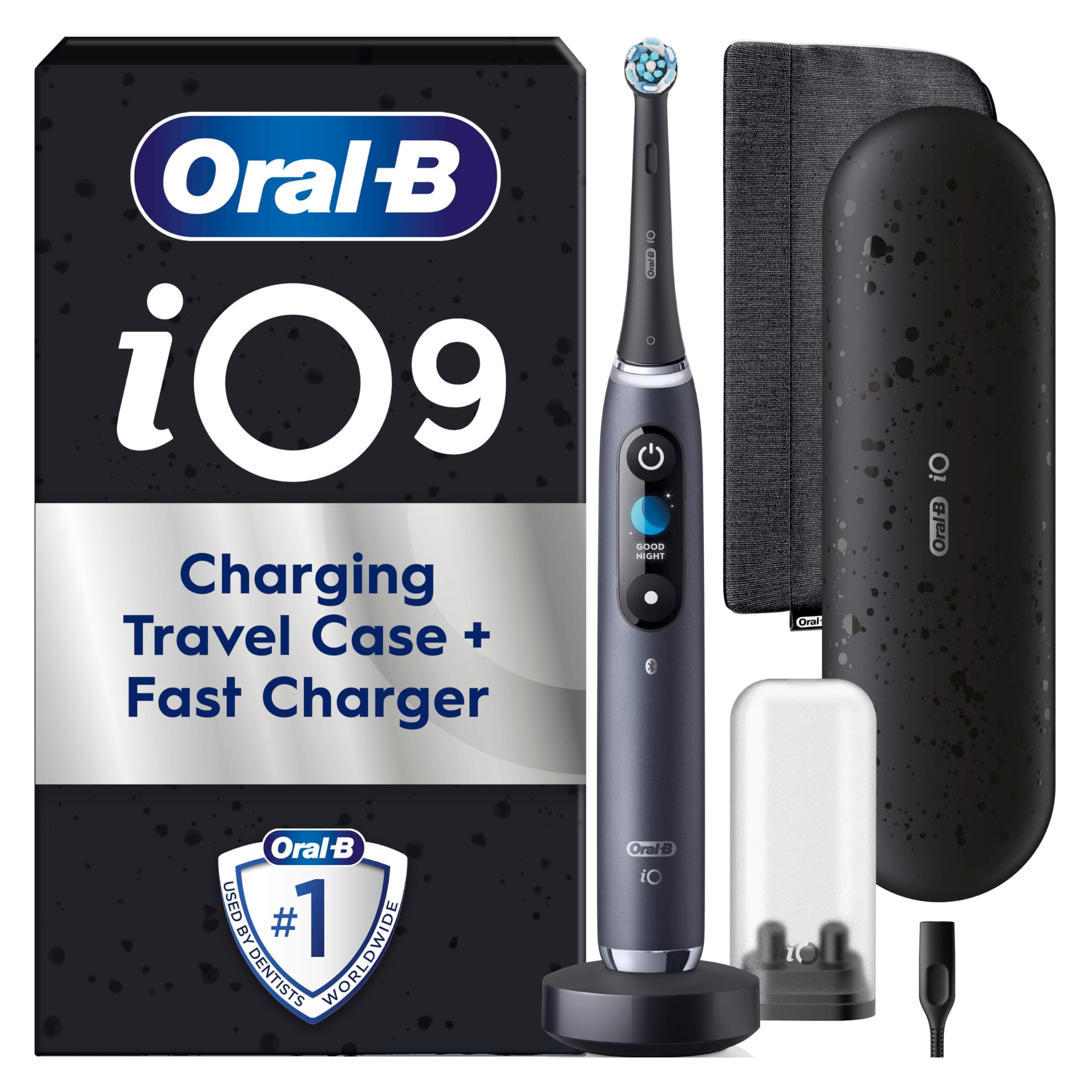 Oral-B iO 9 Cepillo de Dientes Eléctrico con 1 Cabezal, Negro - Cepillo Dental con Sensor de Presión, 7 Modos de Cepillado con Blanqueamiento Dental, Carga Rápida, Estuche Cargador de Viaje