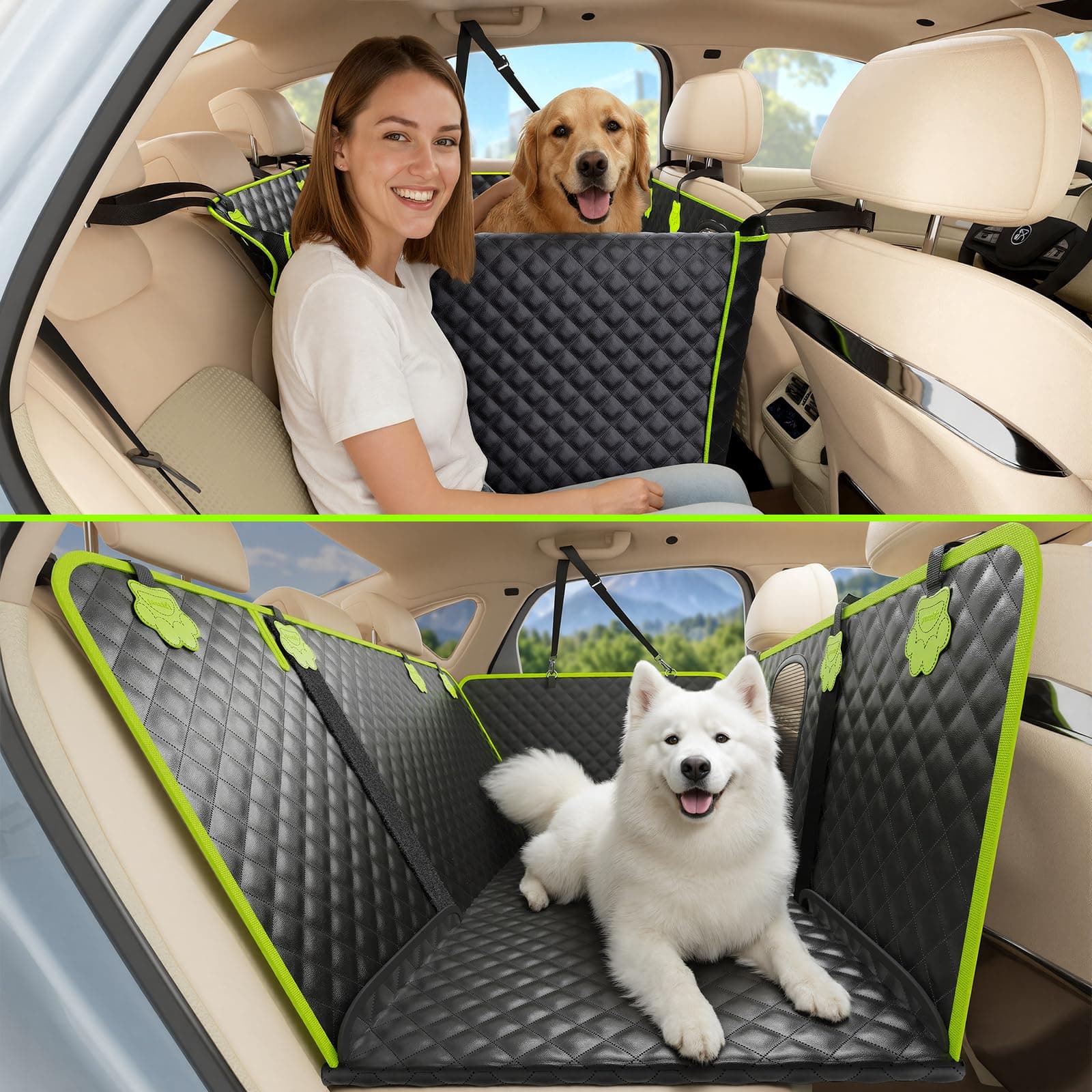 Pecute Protection Voiture Chien 2-en-1, Siège Auto pour Chien Très Solide | housse voiture chien en cuir PU - Imperméable et Anti-Griffes, Support jusqu'à 150 kg, 40% d'espace Supplémentaire