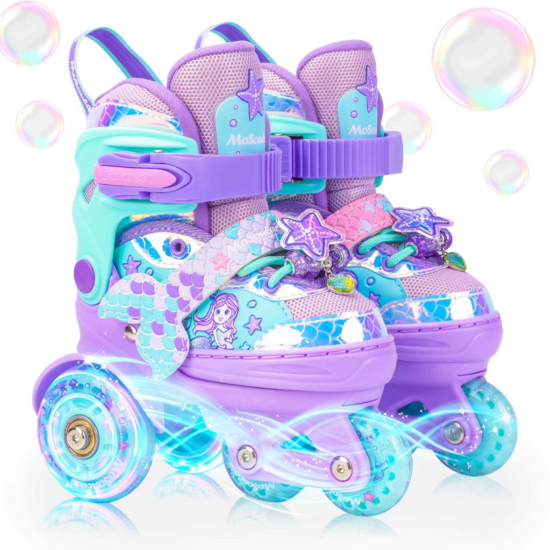 Sirenetta Pattini a Rotelle Bambina Pattini Bambina Pattini 4 Ruote Regolabili con Tutte LED Ruote Luminose per Principianti Ragazza Bambina Regali di Natale e Compleanno