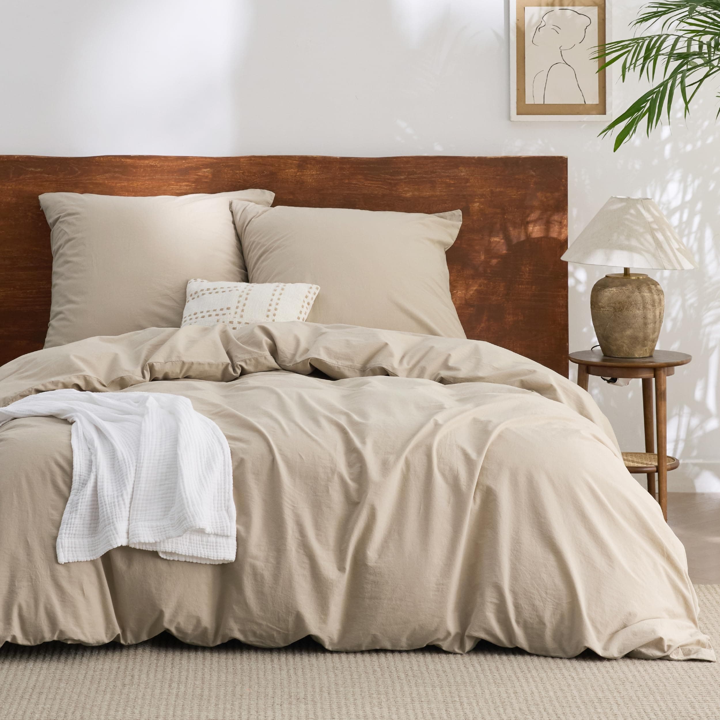 BEDSURE Bettwäsche 155x220 Baumwolle 3teilig - Bettwäsche-Sets Hazeltaupe Bettbezug mit 2 Kissenbezüge 80x80 cm, Ähnliche Textur wie Washed Leinen, Oeko-TEX Bedding Braun mit Reißverschluss