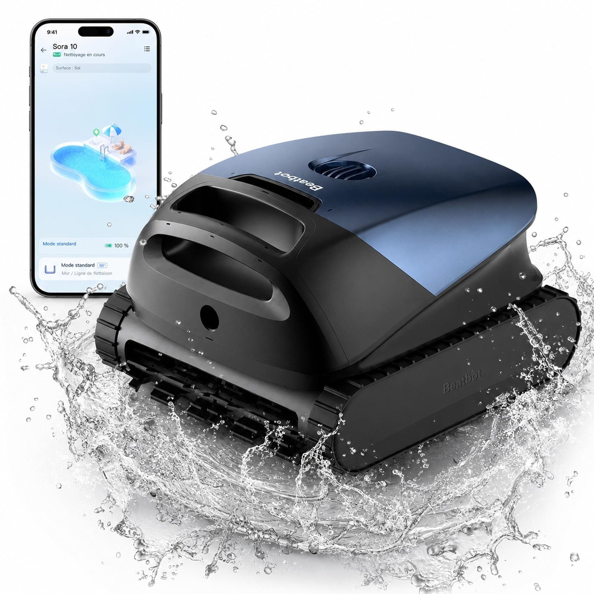 Beatbot Sora 10 Robot Piscine sans Fil, Ultra-Puissant 25700 LPH, Fond/Parois/Ligne d'eau/Plages Immergées, Filtre 5L Spécial Feuilles, Stationnement Intelligent, 300 Min/300m², Bleu