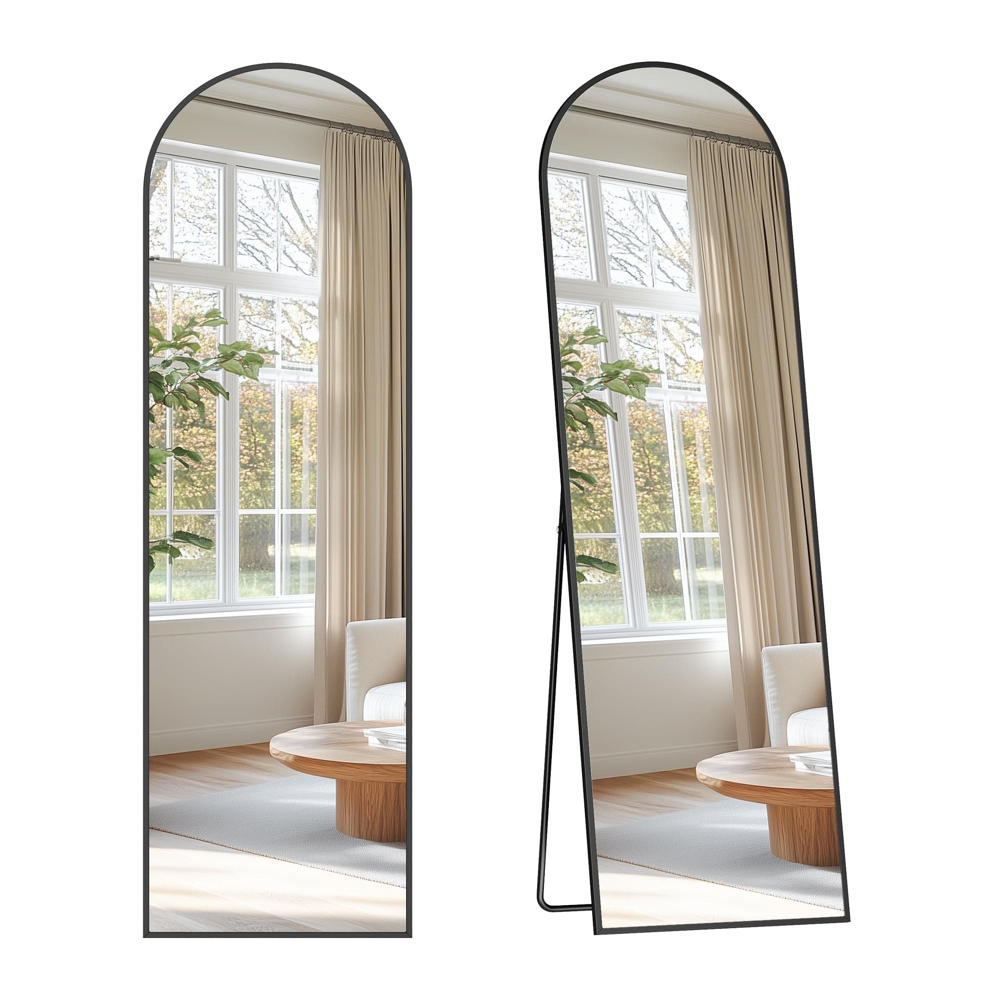 SONGMICS Espejo de Cuerpo Entero, 150 x 40 cm, Espejo Arqueado con Soporte, con Marco de Aleación de Aluminio, Cristal Templado, para Dormitorio, Salón, Vestuario, Negro Tinta LFM035B01
