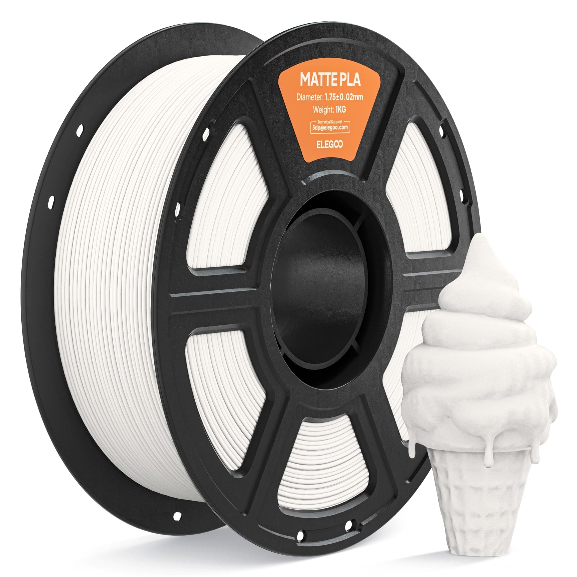 ELEGOO Filamento PLA MATE 1.75 1KG Blanco, Filamento para Impresora 3D, Precisión Dimensional +/- 0.02mm, Carrete Filamento 3D, para Mayoría Impresoras 3D
