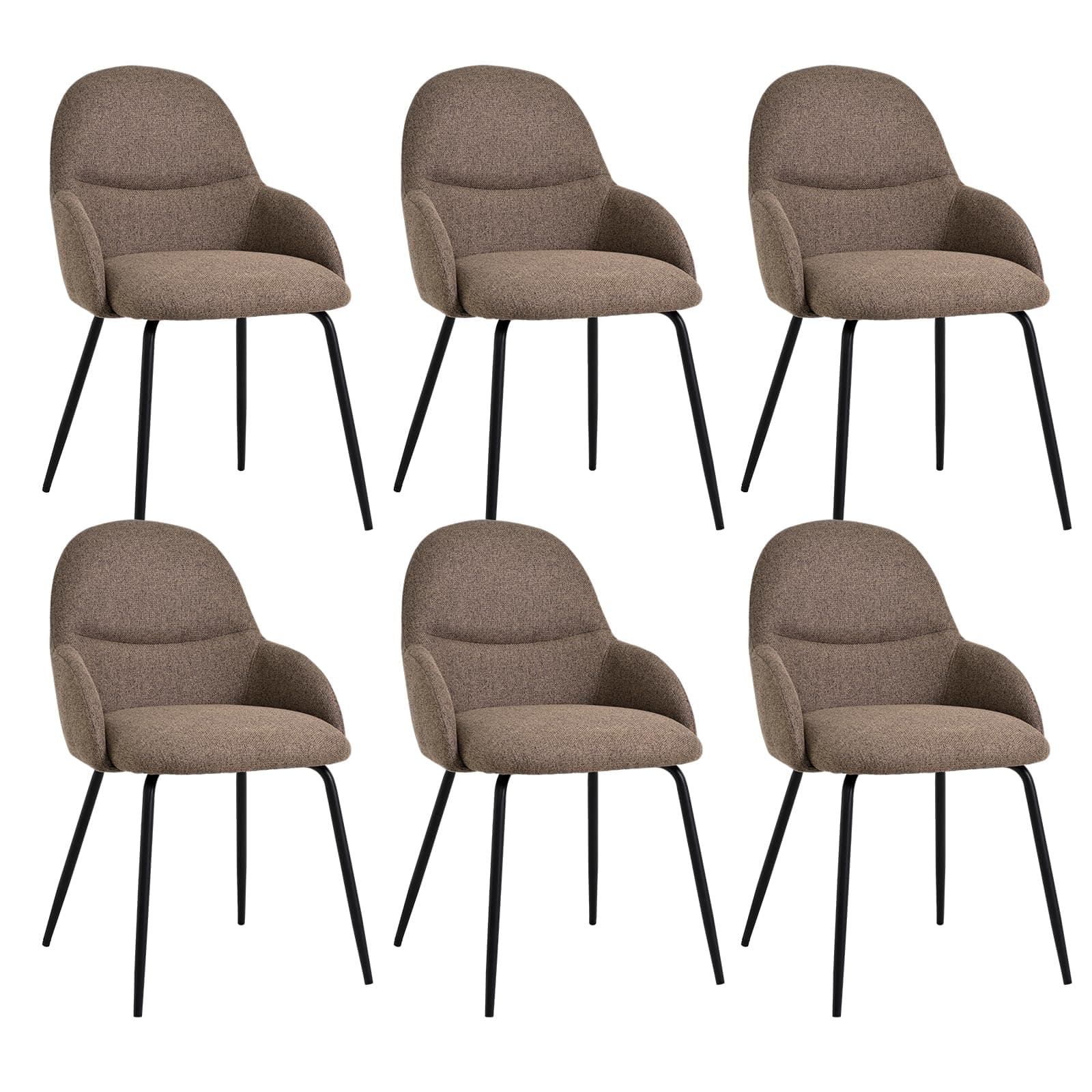 Goeurvant Salle à Manger Lot De 6 Chaises Design en Lin Marron, Assise RembourréE Spacieuse avec Accoudoirs, Pieds en MéTal Solides, AdaptéEs pour Cuisine Et Salon