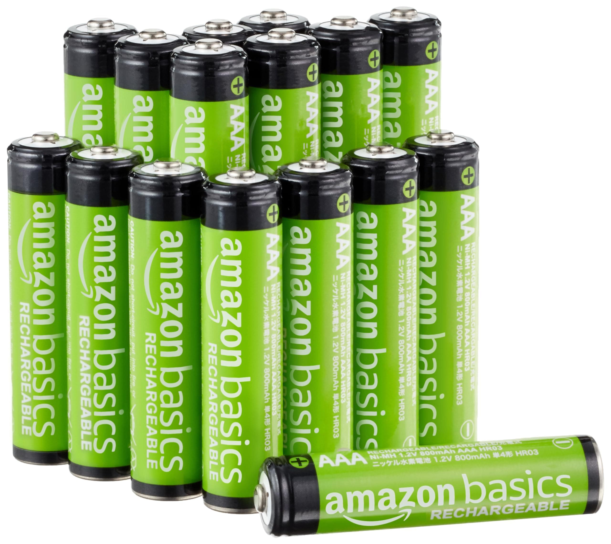 Amazon Basics confezione da 16 batterie AAA NiMH Performance ricaricabili, 800 mAh, 1,2 V, ricaricabili fino a 1000 volte, precaricate