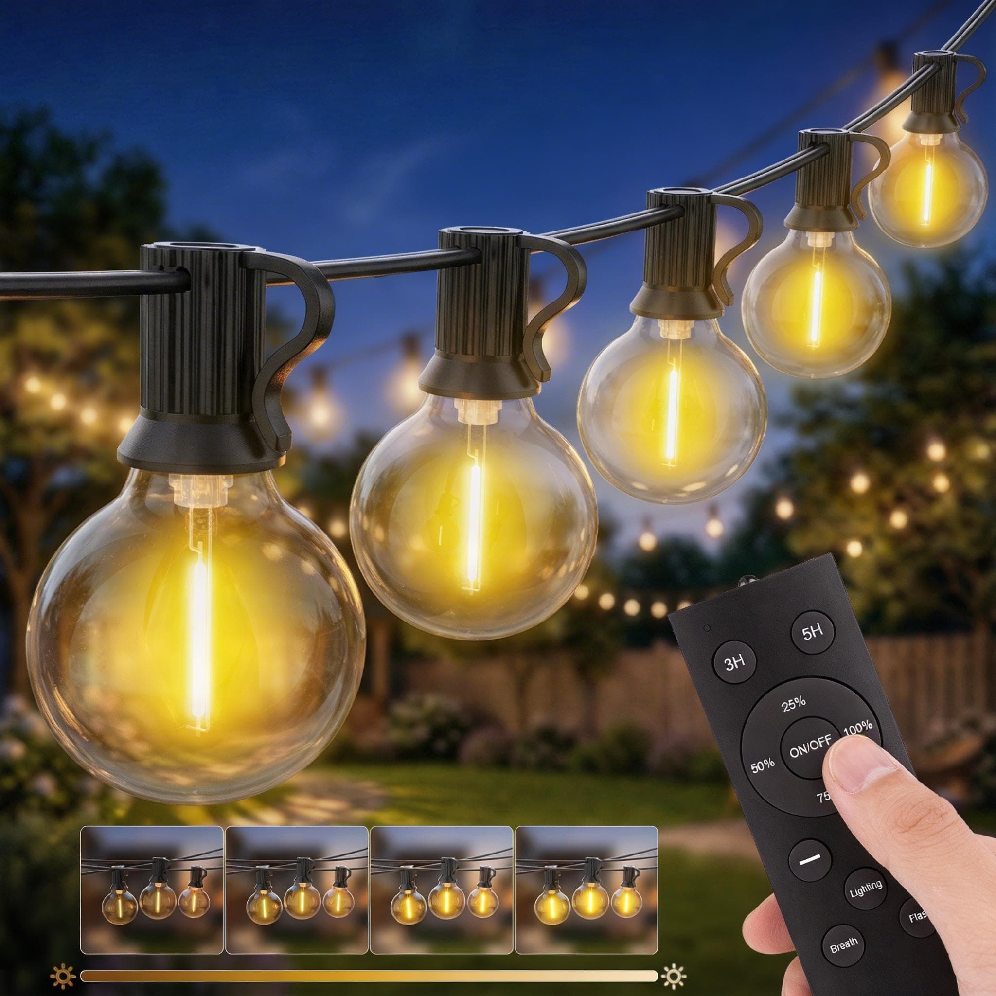 Catena Luminosa Esterno Luci Giardino - 45M G40 Led 45+2 Lampadine Esterno Filo Luce Calda Impermeabili con Telecomando Luci Per Gazebo da Esterno Decorative Campeggio Matrimonio per Balcone Terrazzo