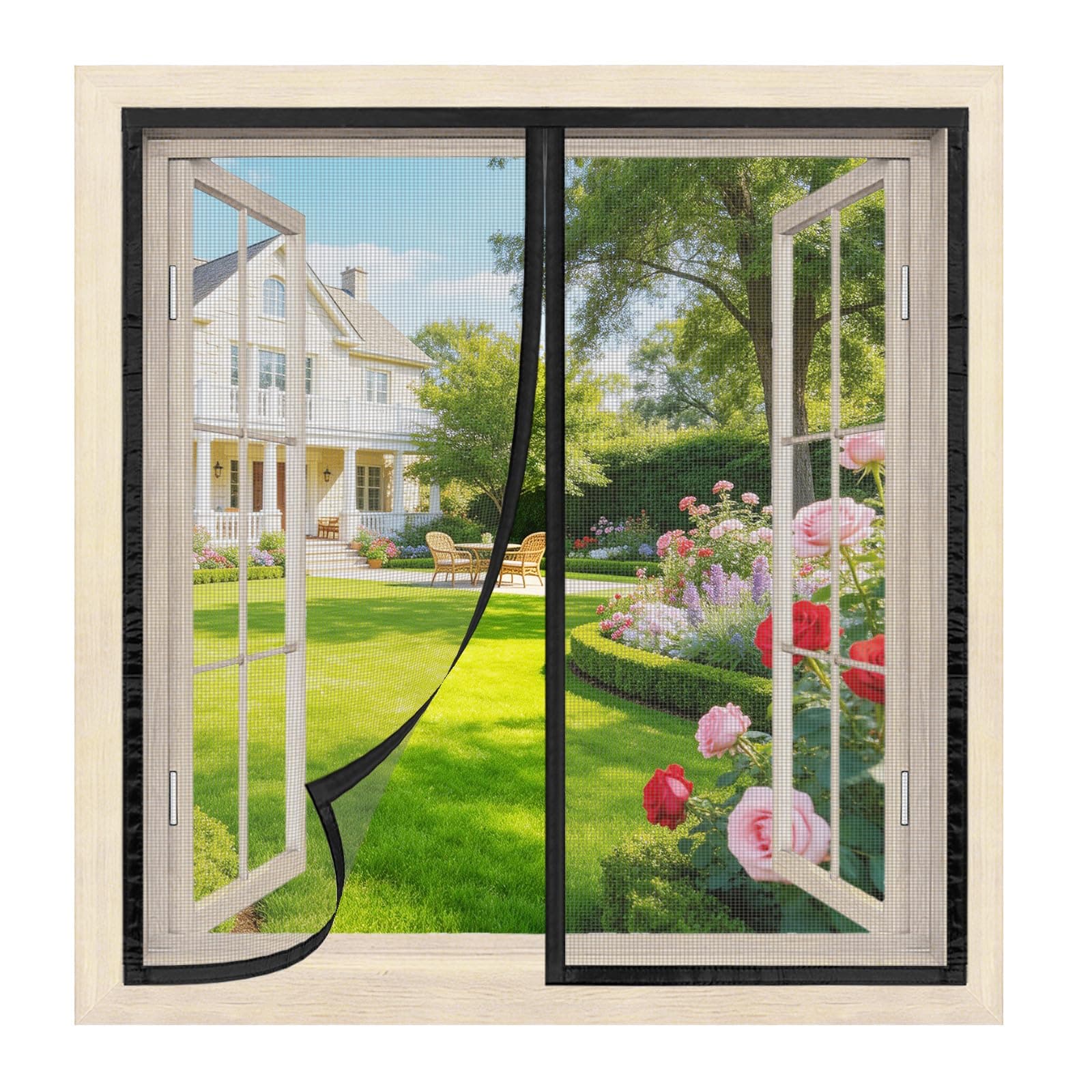 Moustiquaire Fenetre Magnetique 160 x 145 cm Noir - Moustiquaire pour Fenêtre Montage sans Perçage, Fermeture Automatique, Maillage Ultra-Fin, Adaptable à la Plupart des Fenêtres et Portes de Balcon