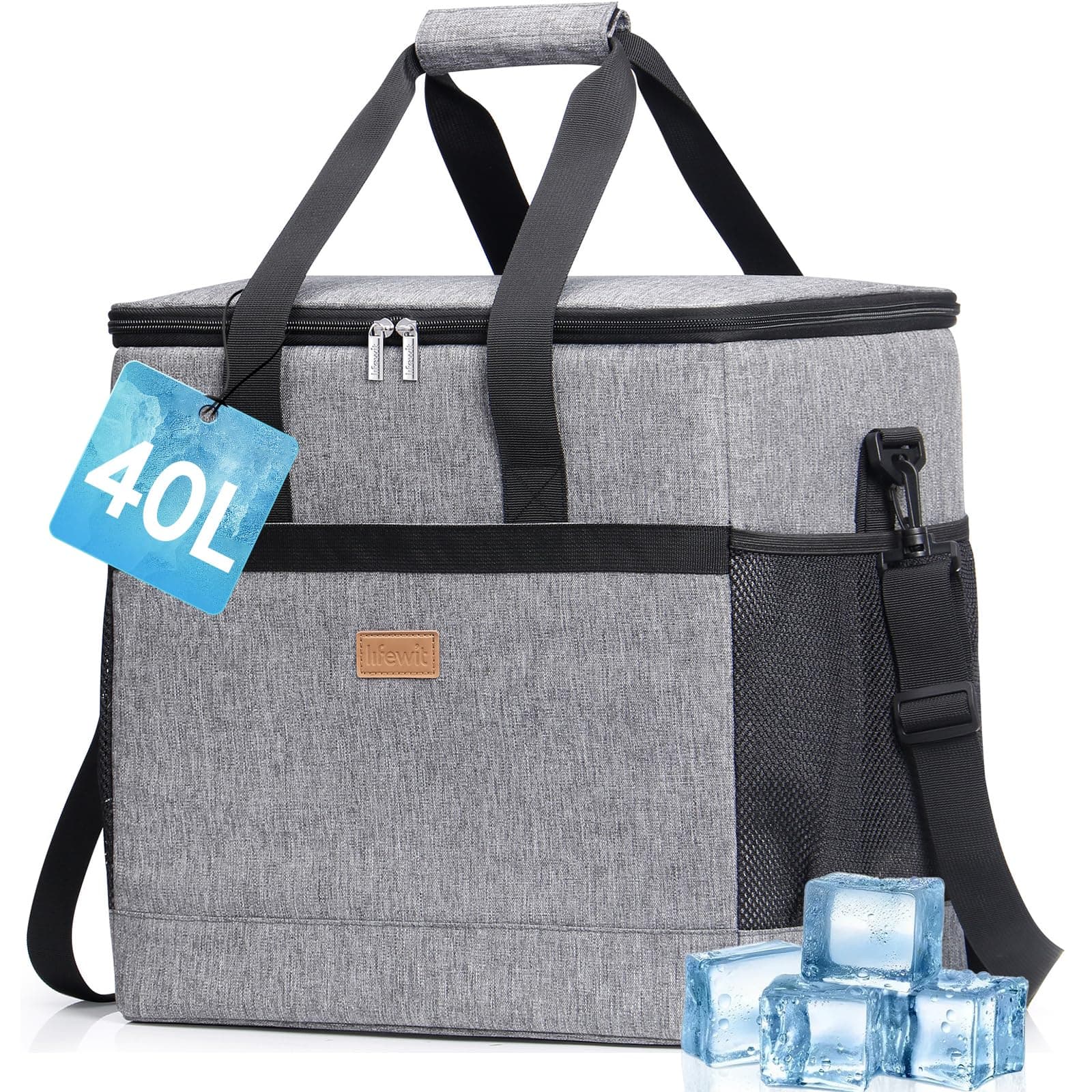 Lifewit Sac Isotherme 40L, Grand Format Glaciere Souple Isothermes, Portable Sacs Isotherm Courses Surgelés pour Voyage, Pique Nique, Camping, Plage, Gris
