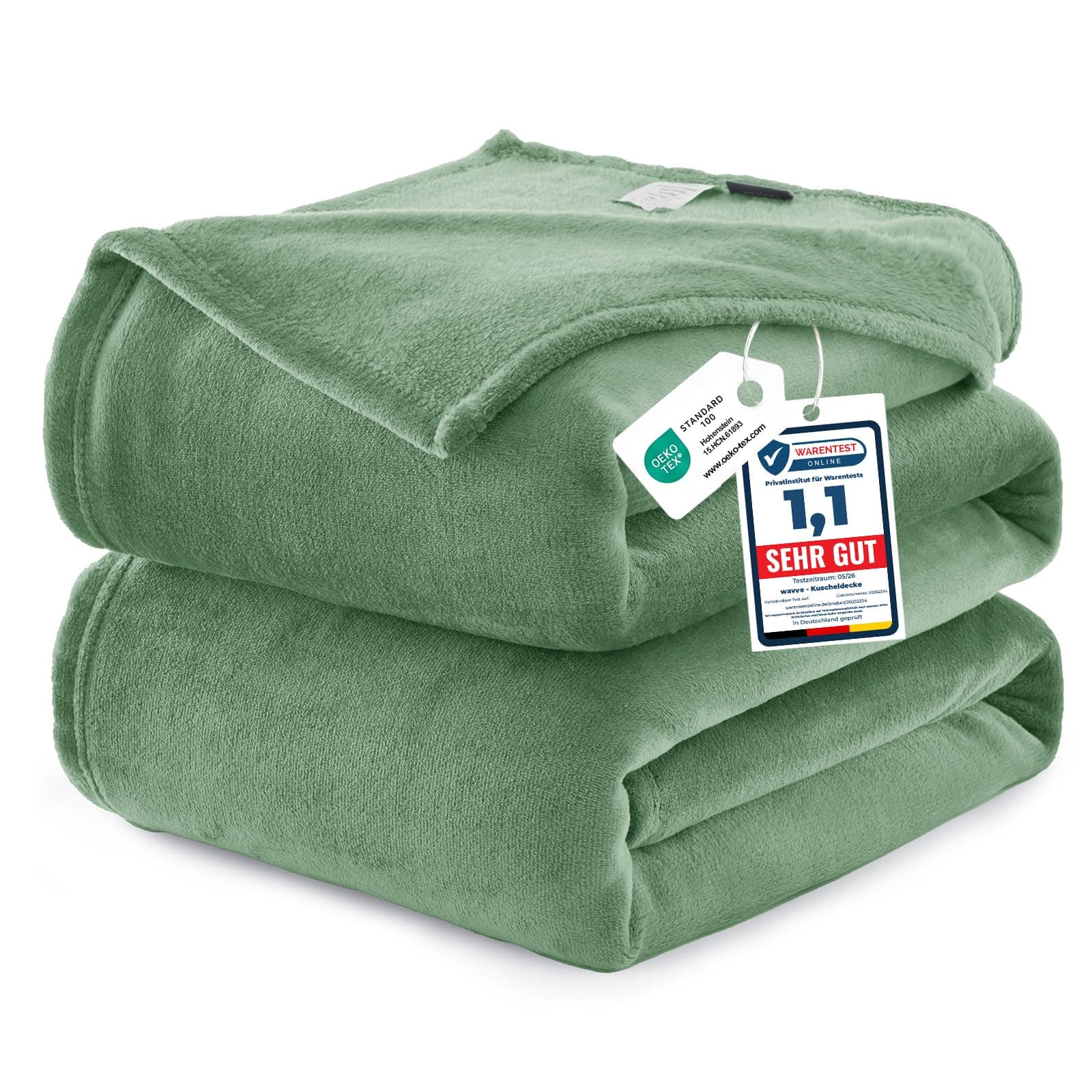 WAVVE Plaid Couverture Polaire Flanelle en Microfibre, Jeté de Canapé 220x240 Vert, Couverture lit Jete de Canape 2 Personnes, Plaid Fourrure Grand Chaud et Doux en Peluche, 240x220